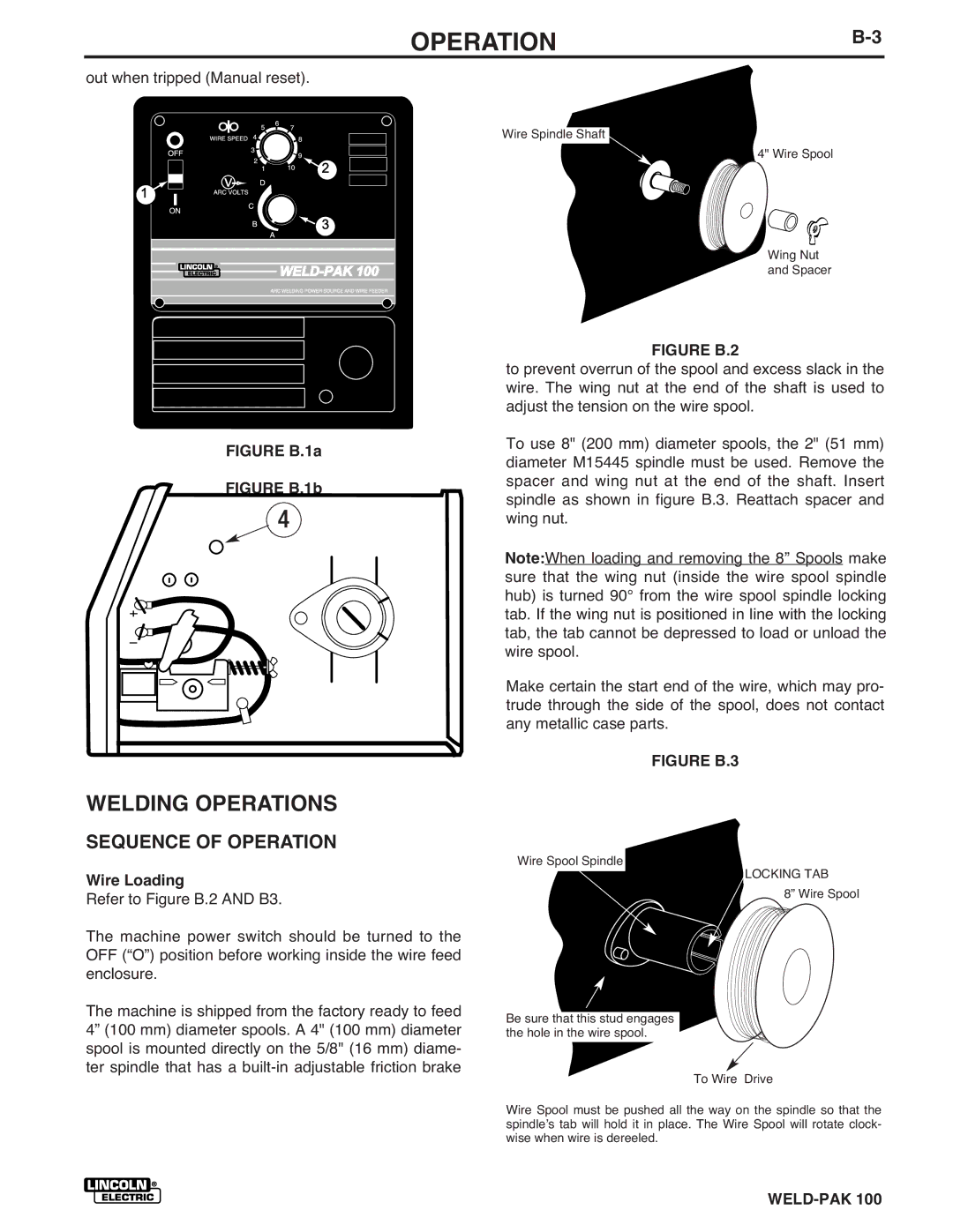 Lincoln Electric IM546 manual OPERATIONB-3, Welding Operations, Sequence of Operation, Wire Loading 