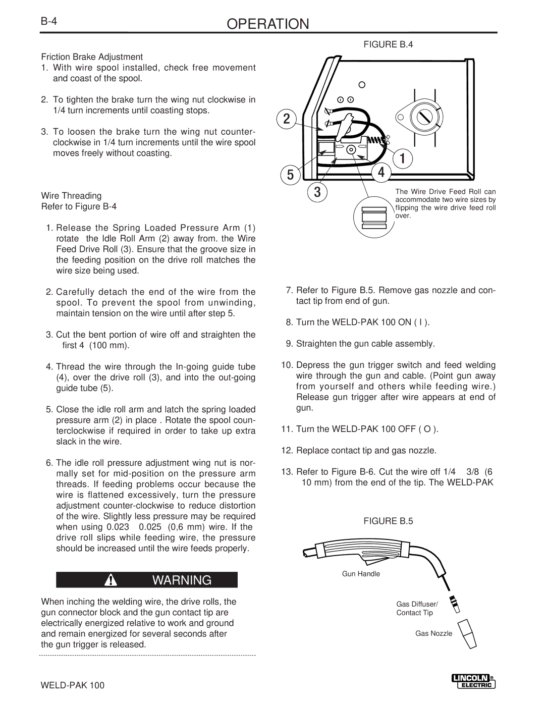 Lincoln Electric IM546 manual 4OPERATION, Friction Brake Adjustment, Wire Threading 