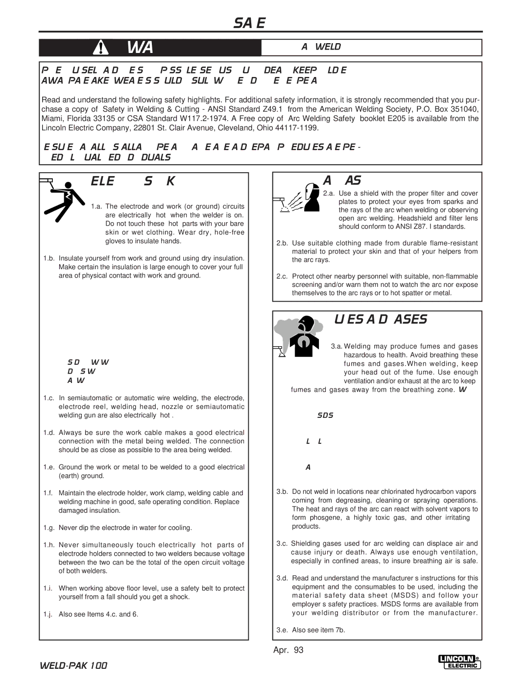 Lincoln Electric IM546 manual Safety, ARC Welding can be hazardous 