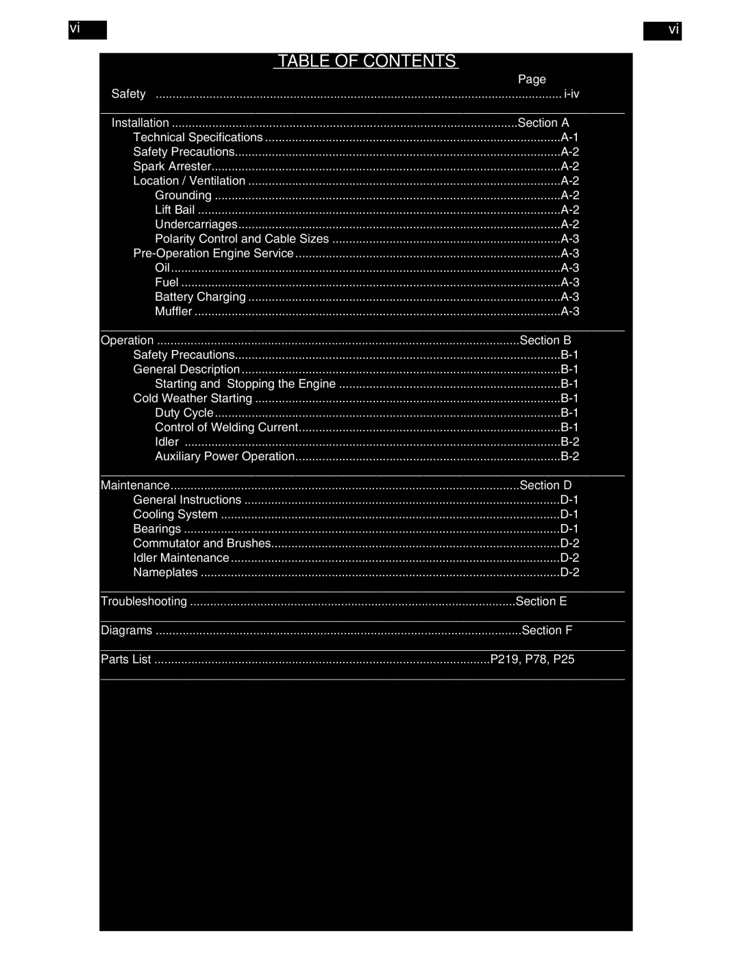 Lincoln Electric IM553-C manual Table of Contents 