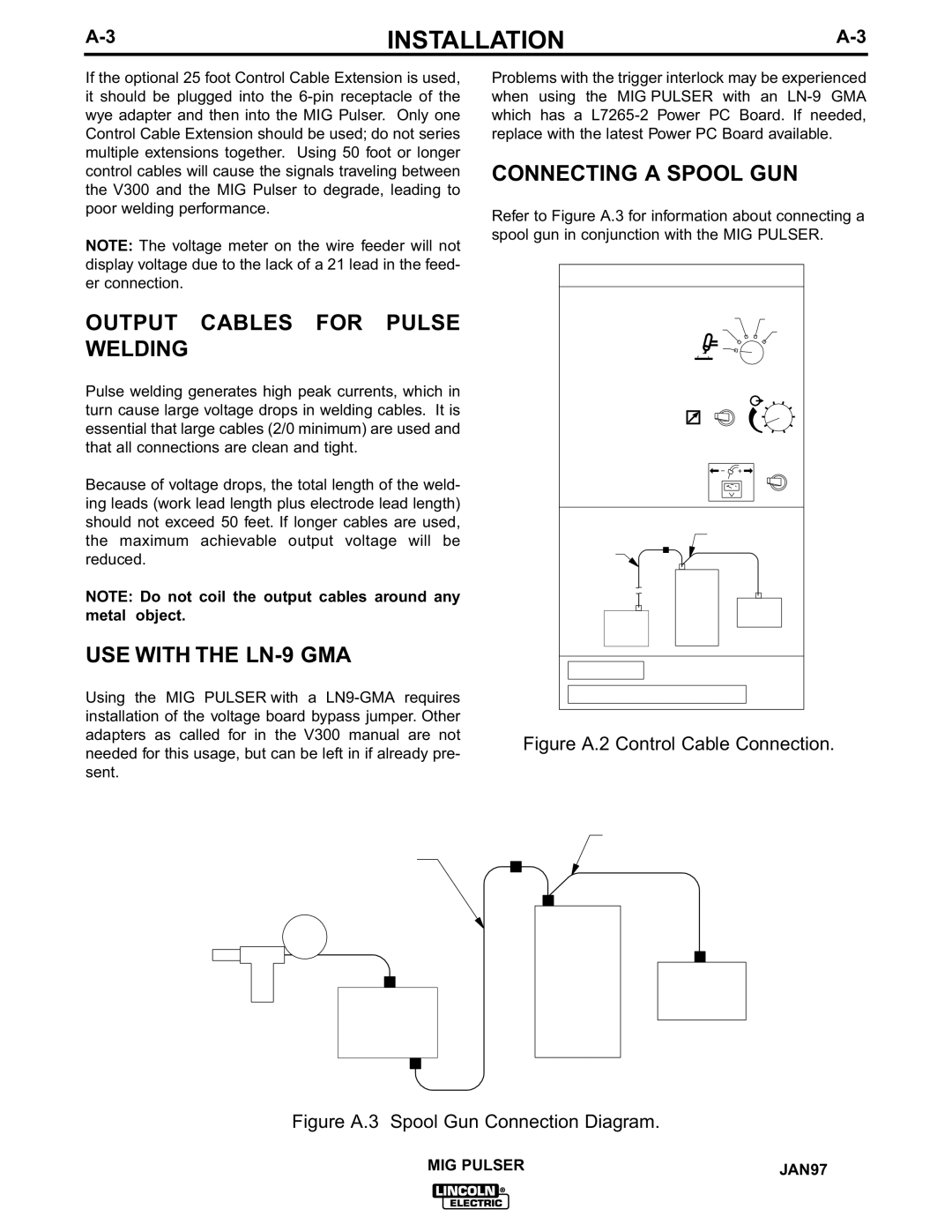 Lincoln Electric IM555 manual Connecting a Spool GUN, Output Cables For Pulse Welding, USE with the LN-9 GMA, Metal object 