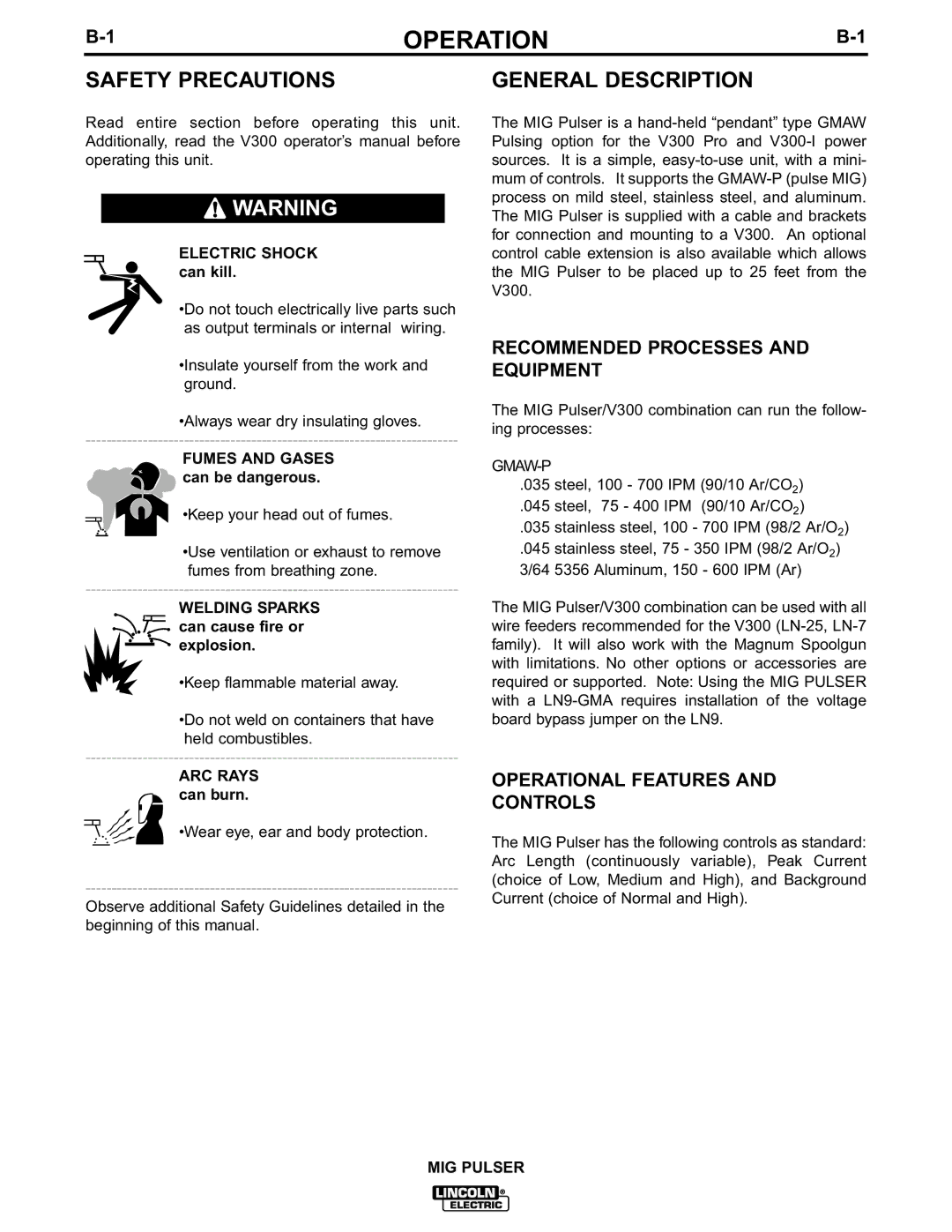 Lincoln Electric IM555 manual Operation, General Description, Can be dangerous, Welding Sparks can cause fire or Explosion 