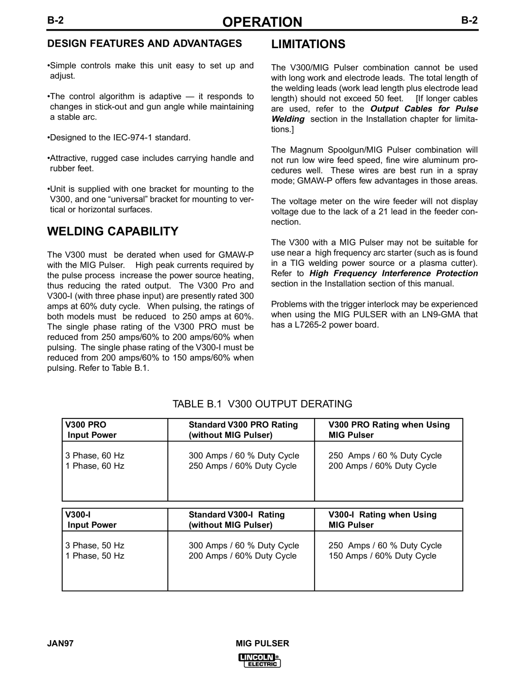 Lincoln Electric IM555 manual Welding Capability, Limitations 