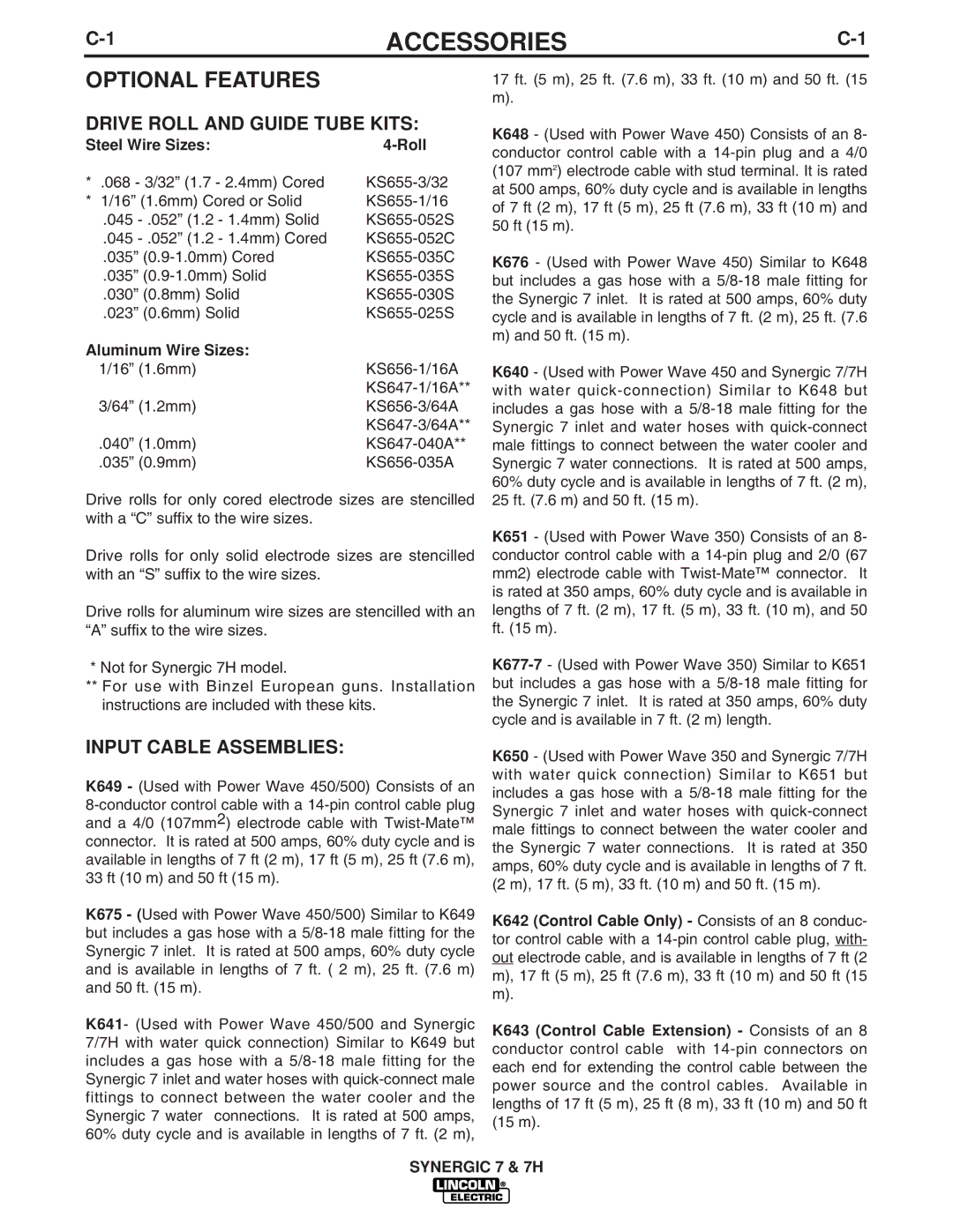 Lincoln Electric IM557 manual Accessories, Optional Features 