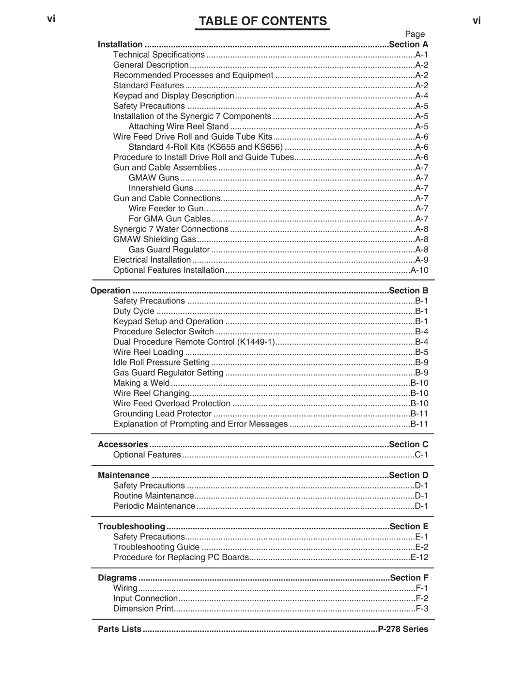 Lincoln Electric IM557 manual Table of Contents 