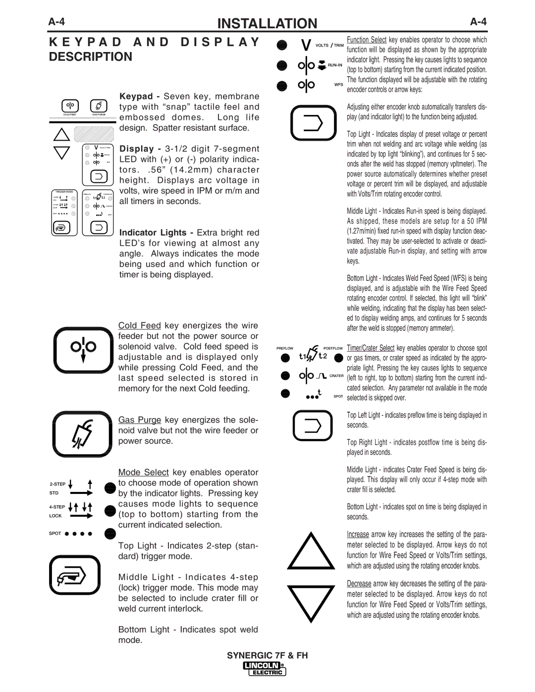 Lincoln Electric IM559 manual Y P a D a N D D I S P L a Y Description 