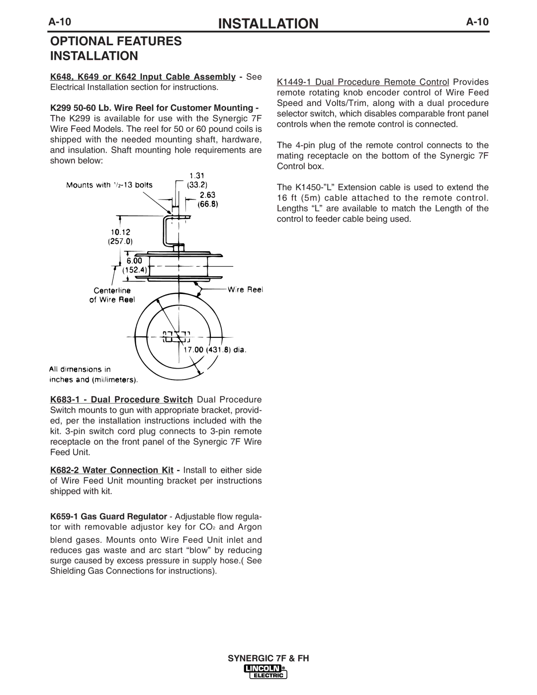 Lincoln Electric IM559 manual Optional Features Installation, K648, K649 or K642 Input Cable Assembly See 