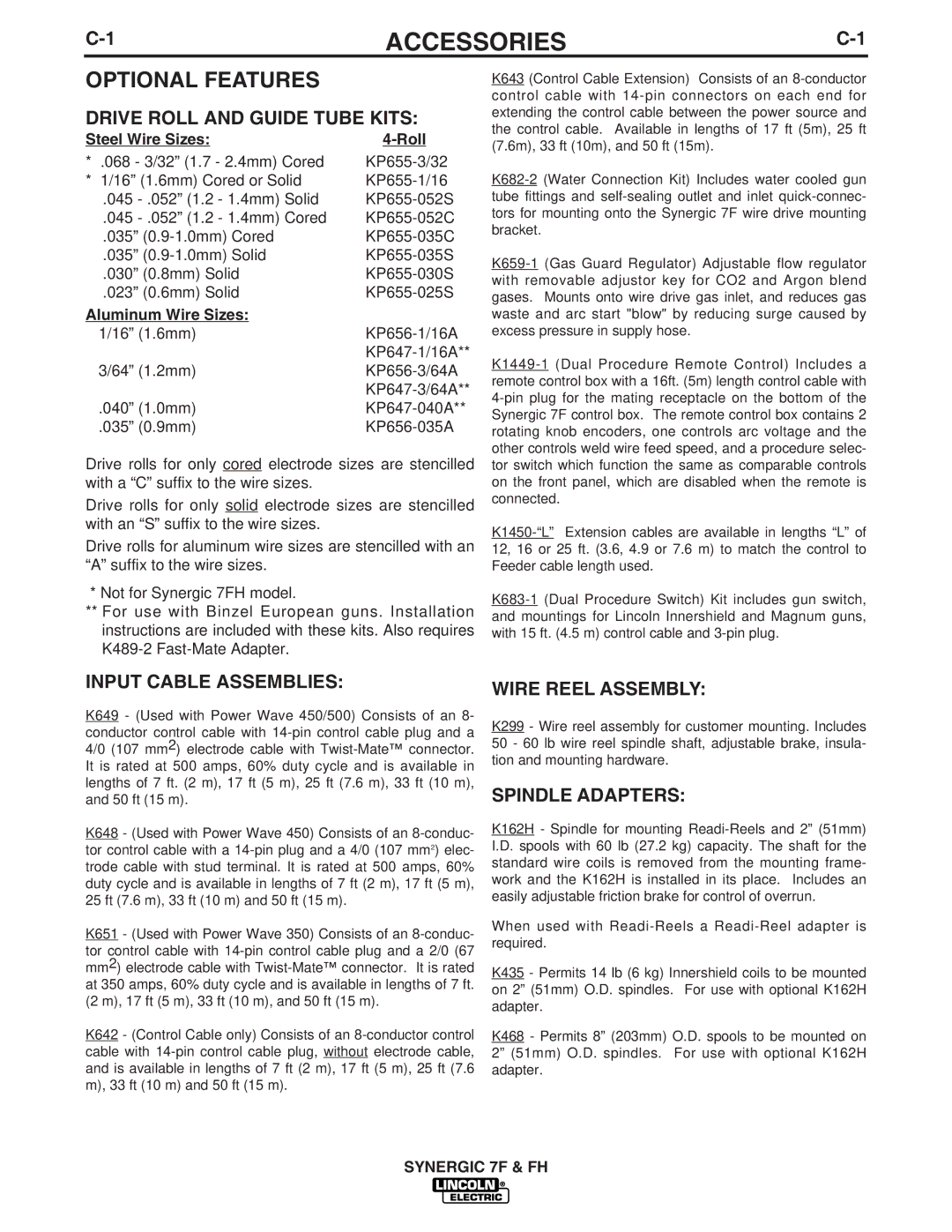 Lincoln Electric IM559 manual Accessories, Optional Features 