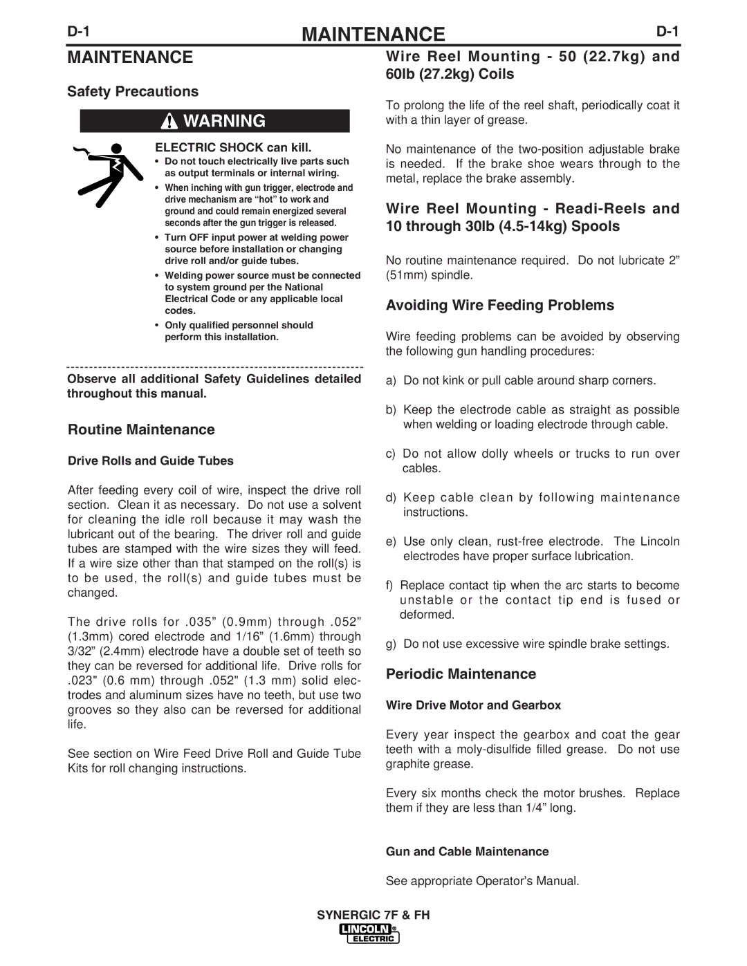 Lincoln Electric IM559 manual Maintenance 