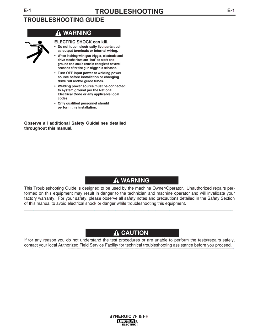 Lincoln Electric IM559 manual Troubleshooting Guide 