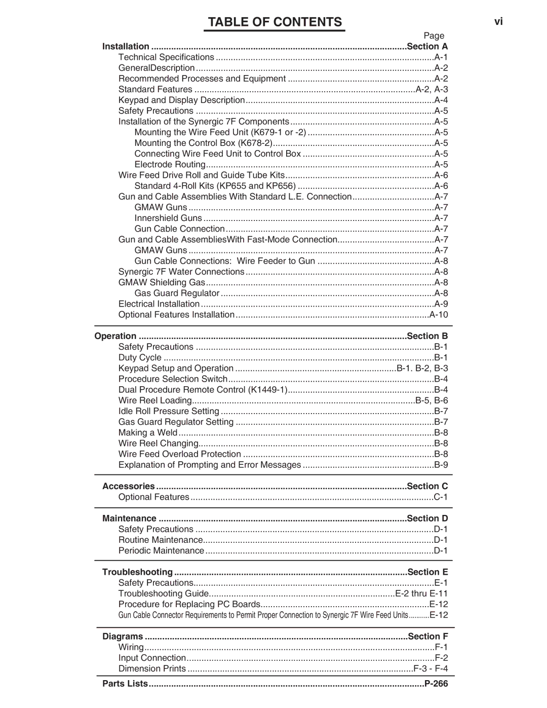 Lincoln Electric IM559 manual Table of Contents 