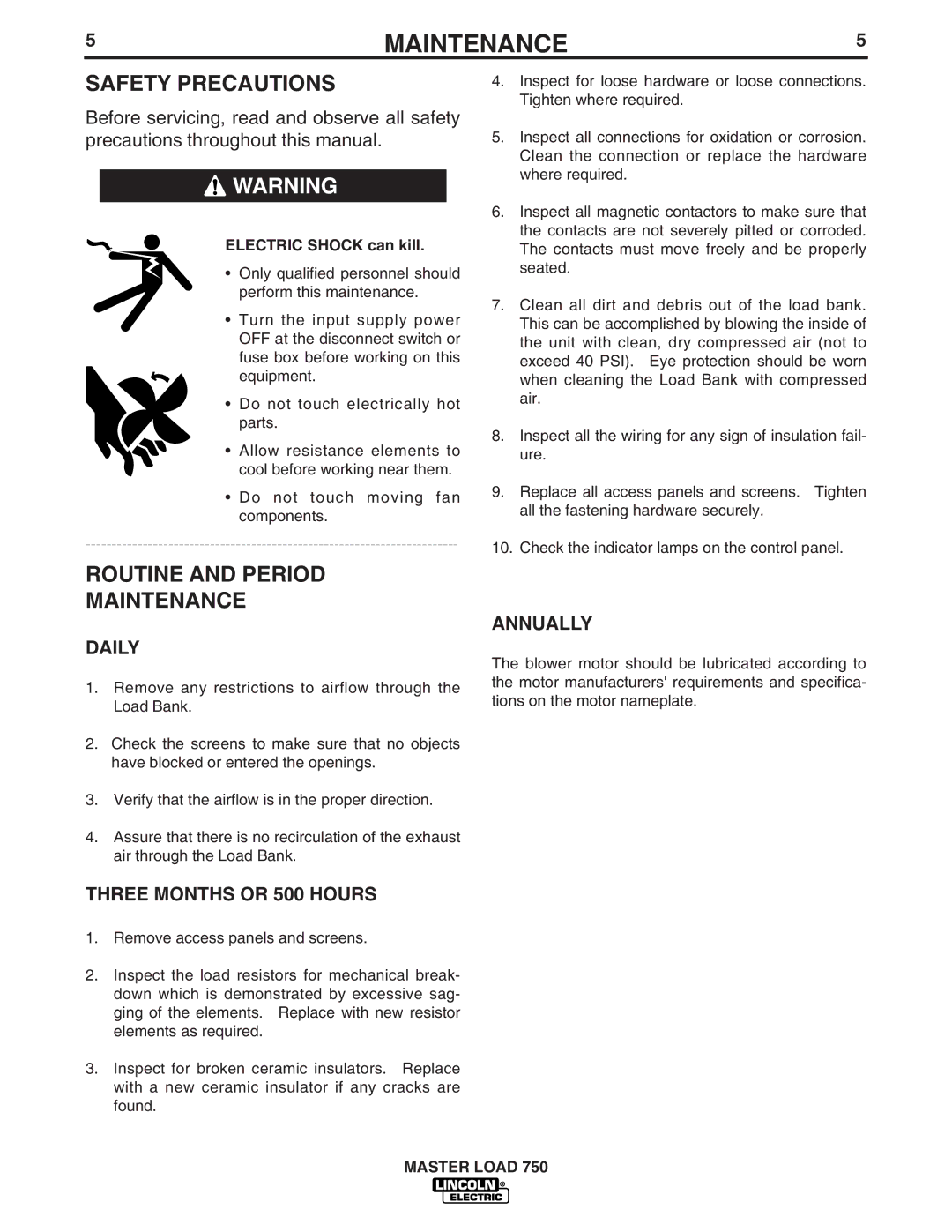 Lincoln Electric IM575 manual Routine and Period Maintenance 