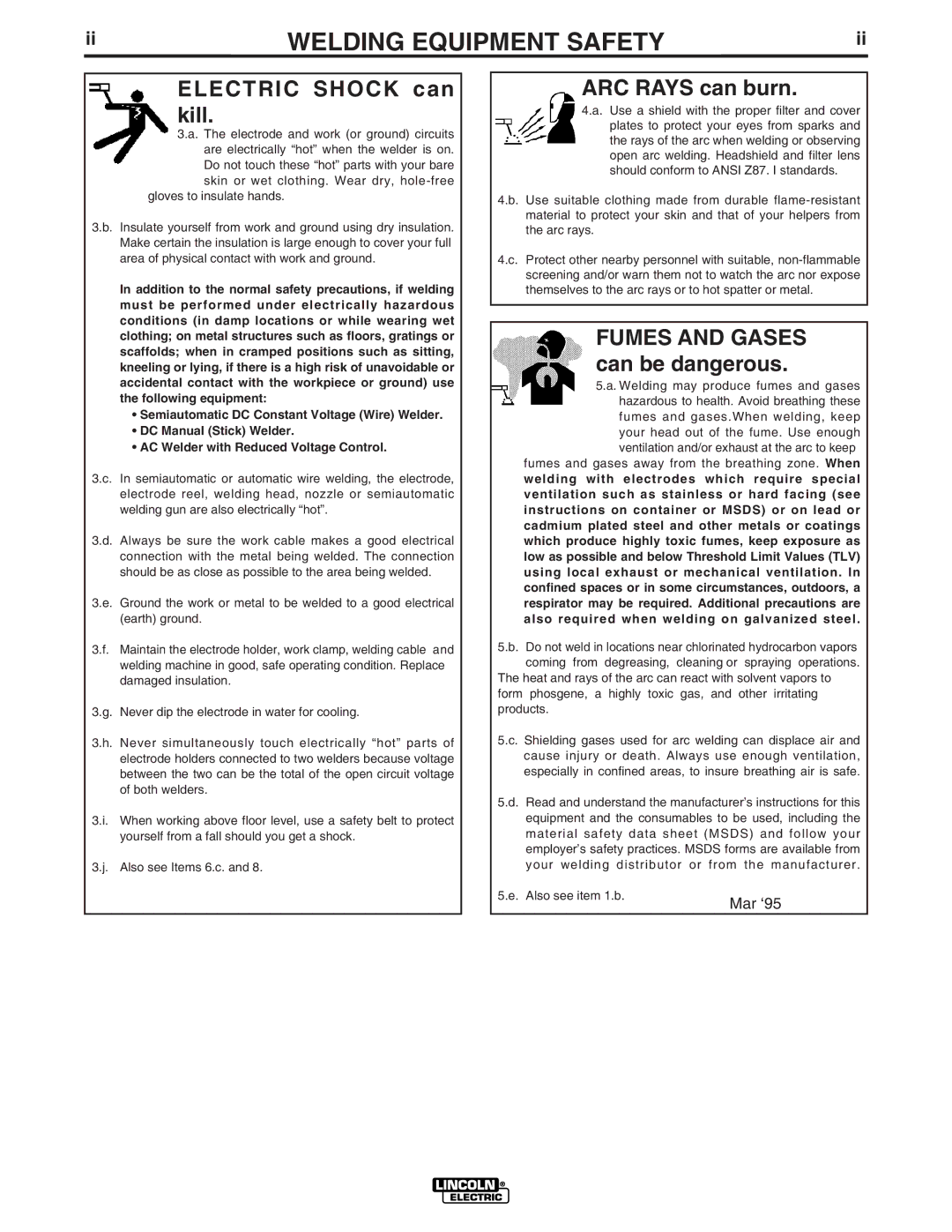 Lincoln Electric IM575 manual Electric Shock can kill 