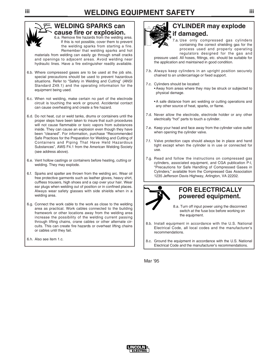 Lincoln Electric IM575 manual Cylinder may explode if damaged 