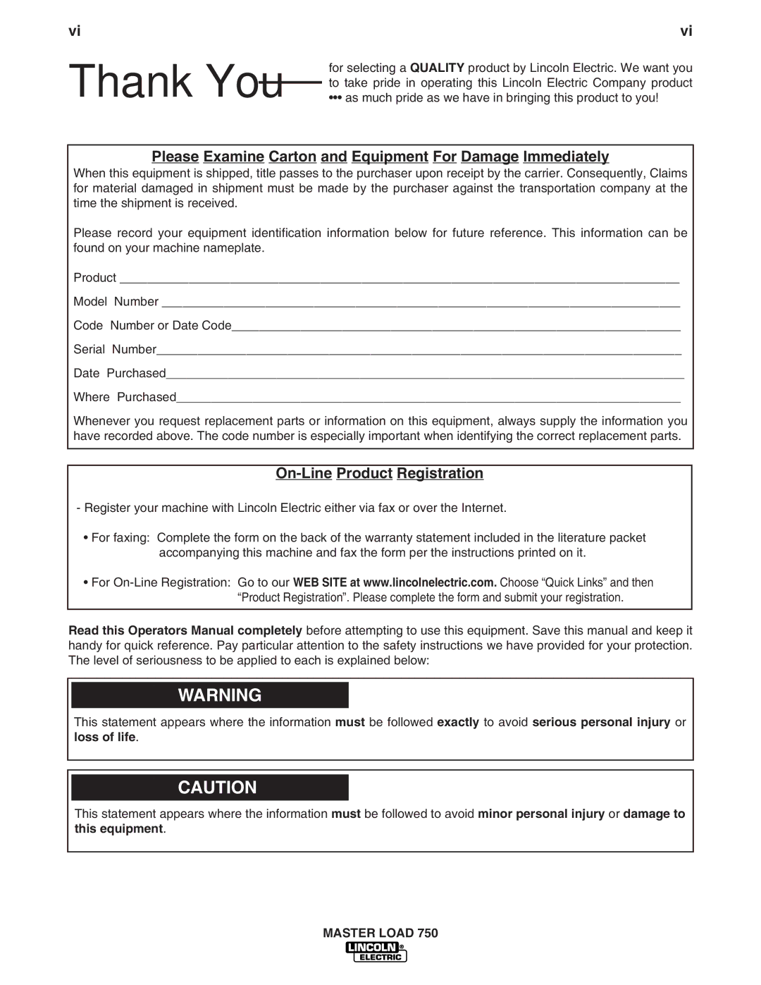 Lincoln Electric IM575 manual Thank You 