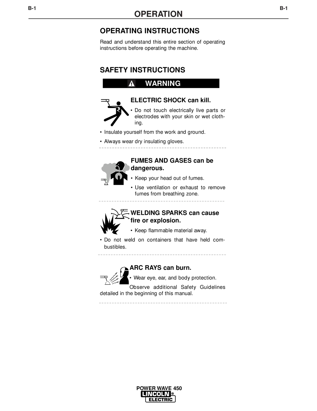 Lincoln Electric IM579 manual Operation, Operating Instructions, Safety Instructions, Fumes and Gases can be 