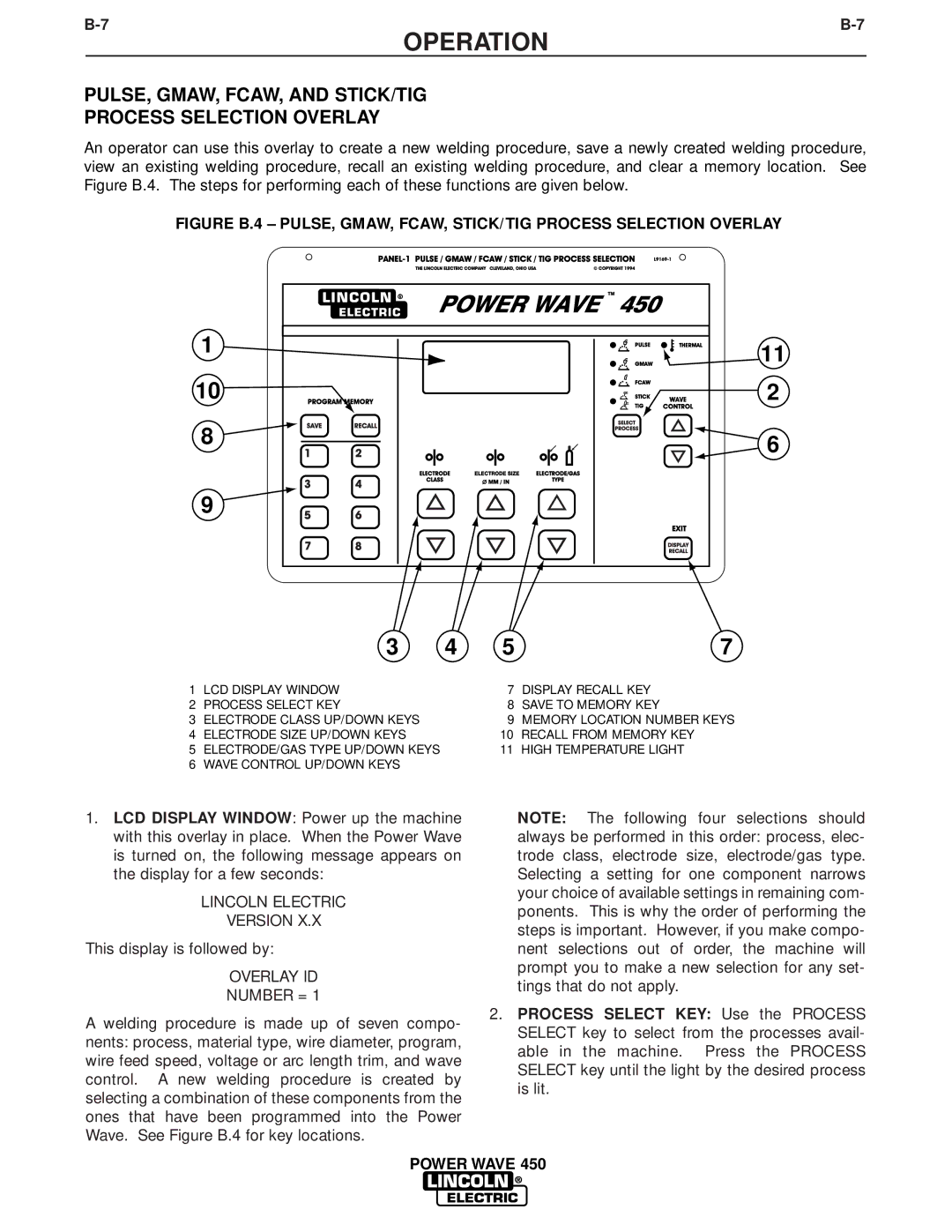 Lincoln Electric IM579 manual PULSE, GMAW, FCAW, and STICK/TIG Process Selection Overlay, Overlay ID Number = 