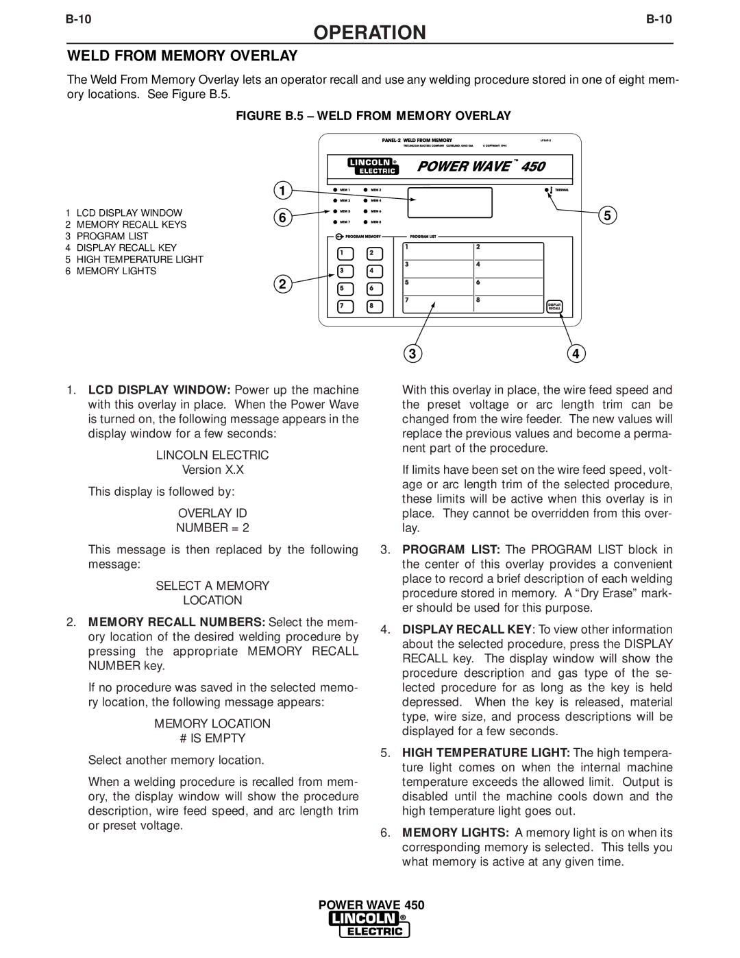 Lincoln Electric IM579 manual Weld from Memory Overlay, Memory Location # is Empty 