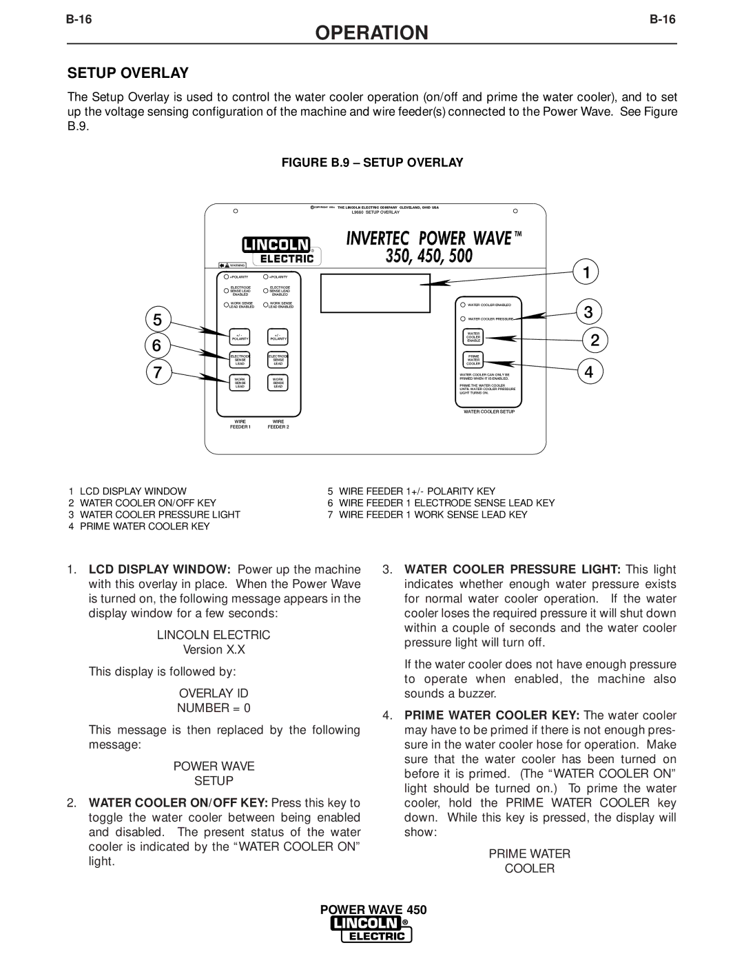 Lincoln Electric IM579 manual Figure B.9 Setup Overlay 