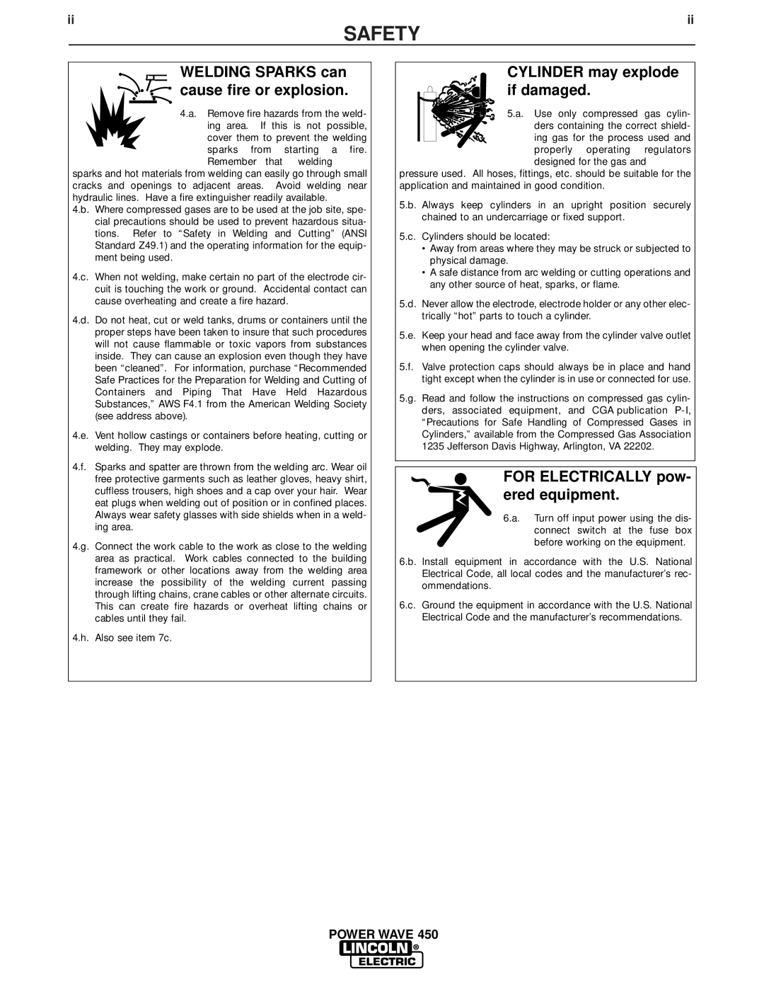 Lincoln Electric IM579 manual Welding Sparks can cause fire or explosion, Cylinder may explode if damaged 