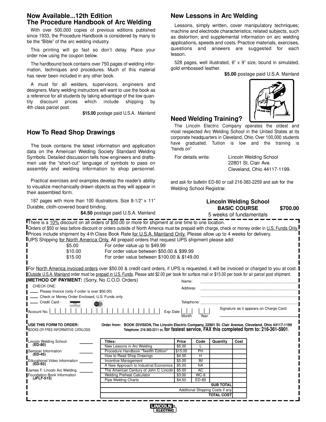 Lincoln Electric IM581 manual Basic Course, $700.00 