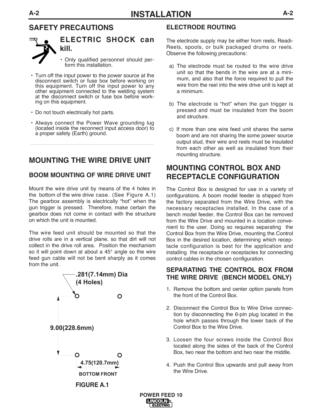 Lincoln Electric IM584-D manual Safety Precautions, Mounting the Wire Drive Unit, Boom Mounting of Wire Drive Unit 