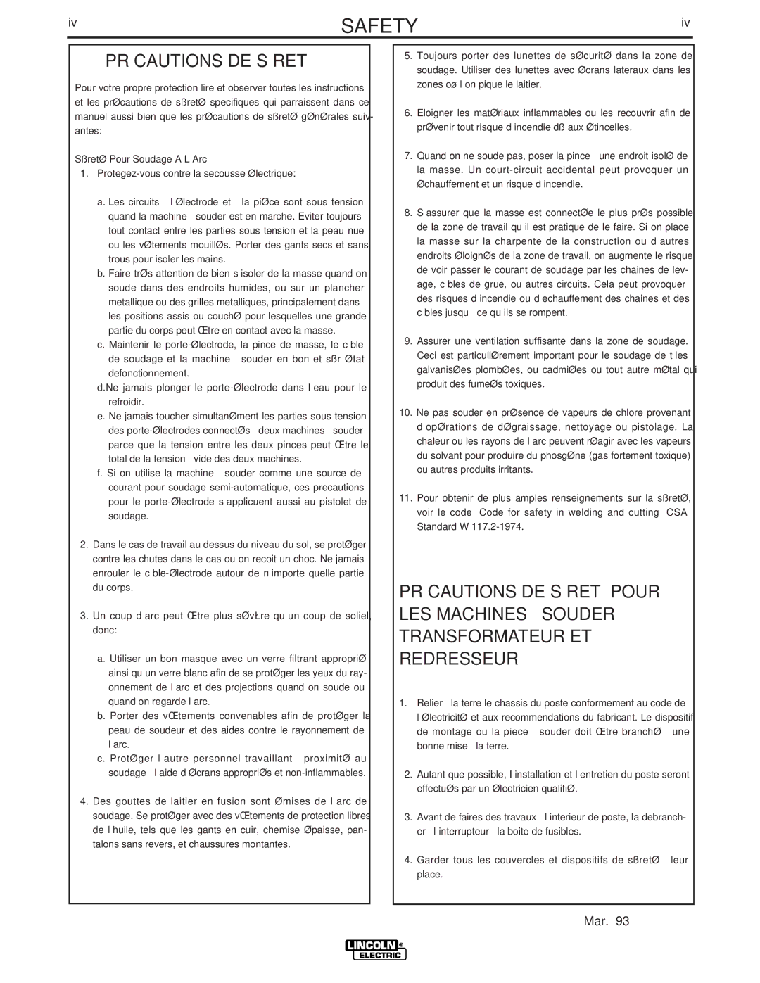 Lincoln Electric IM584-D manual Précautions DE Sûreté, Sûreté Pour Soudage a LʼArc 