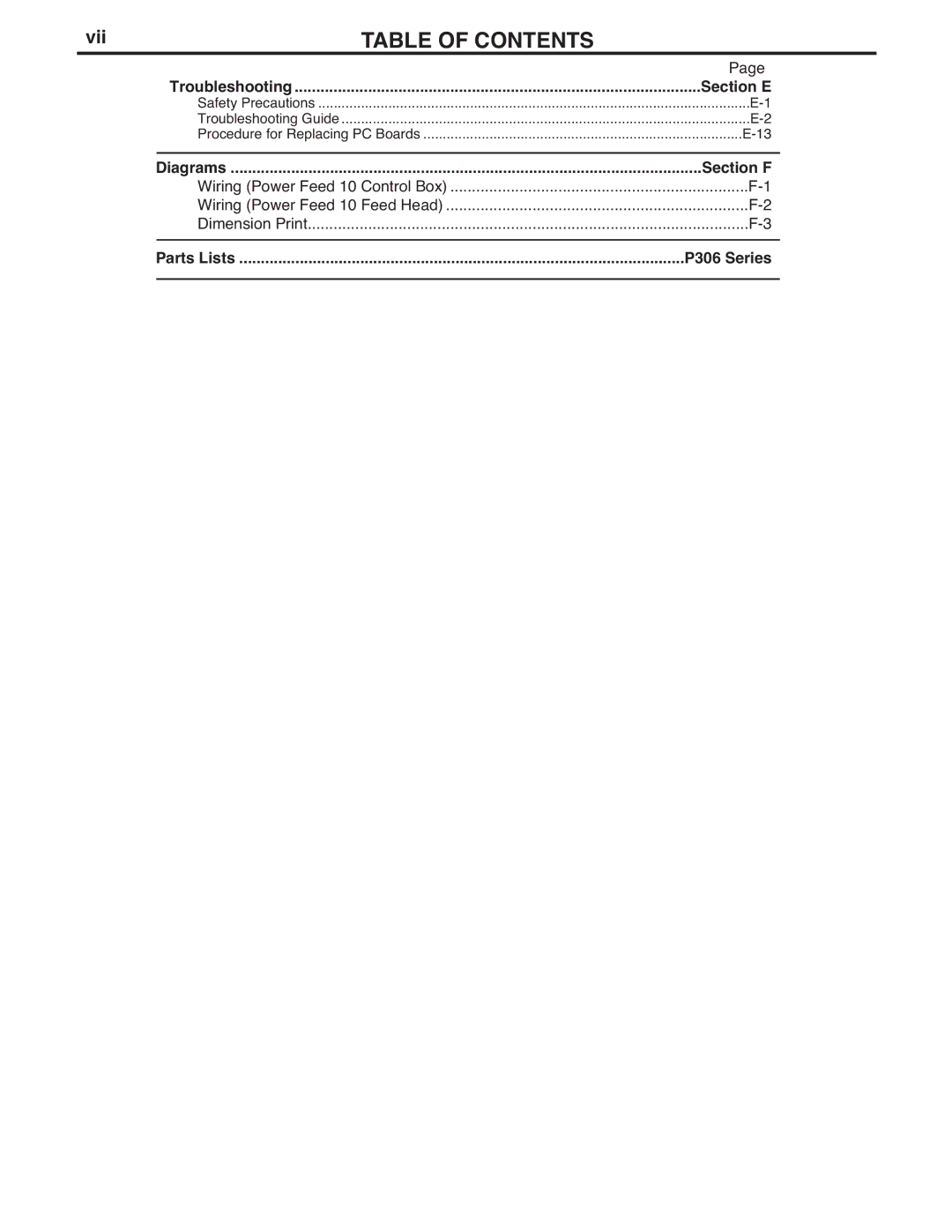 Lincoln Electric IM584-D manual Section E, Section F, P306 Series 