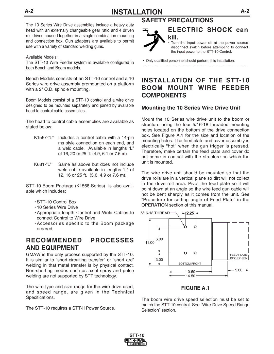 Lincoln Electric IM586-B Safety Precautions, Recommended Processes and Equipment, Mounting the 10 Series Wire Drive Unit 