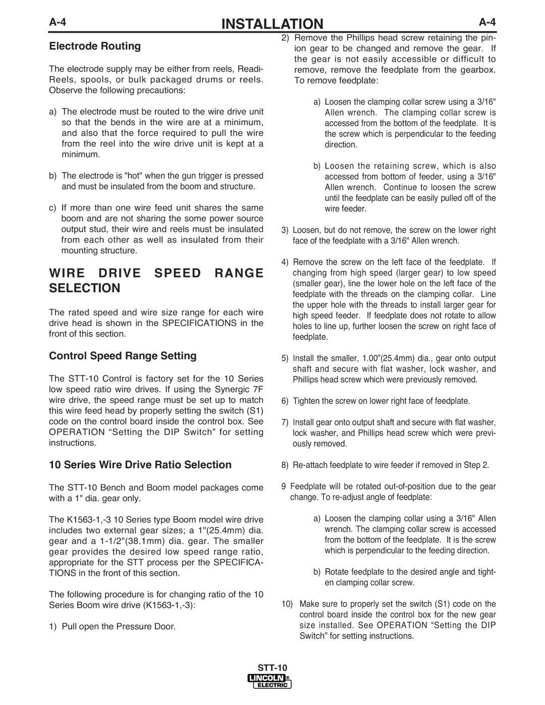 Lincoln Electric IM586-B manual Wire Drive Speed Range Selection, Electrode Routing, Control Speed Range Setting 