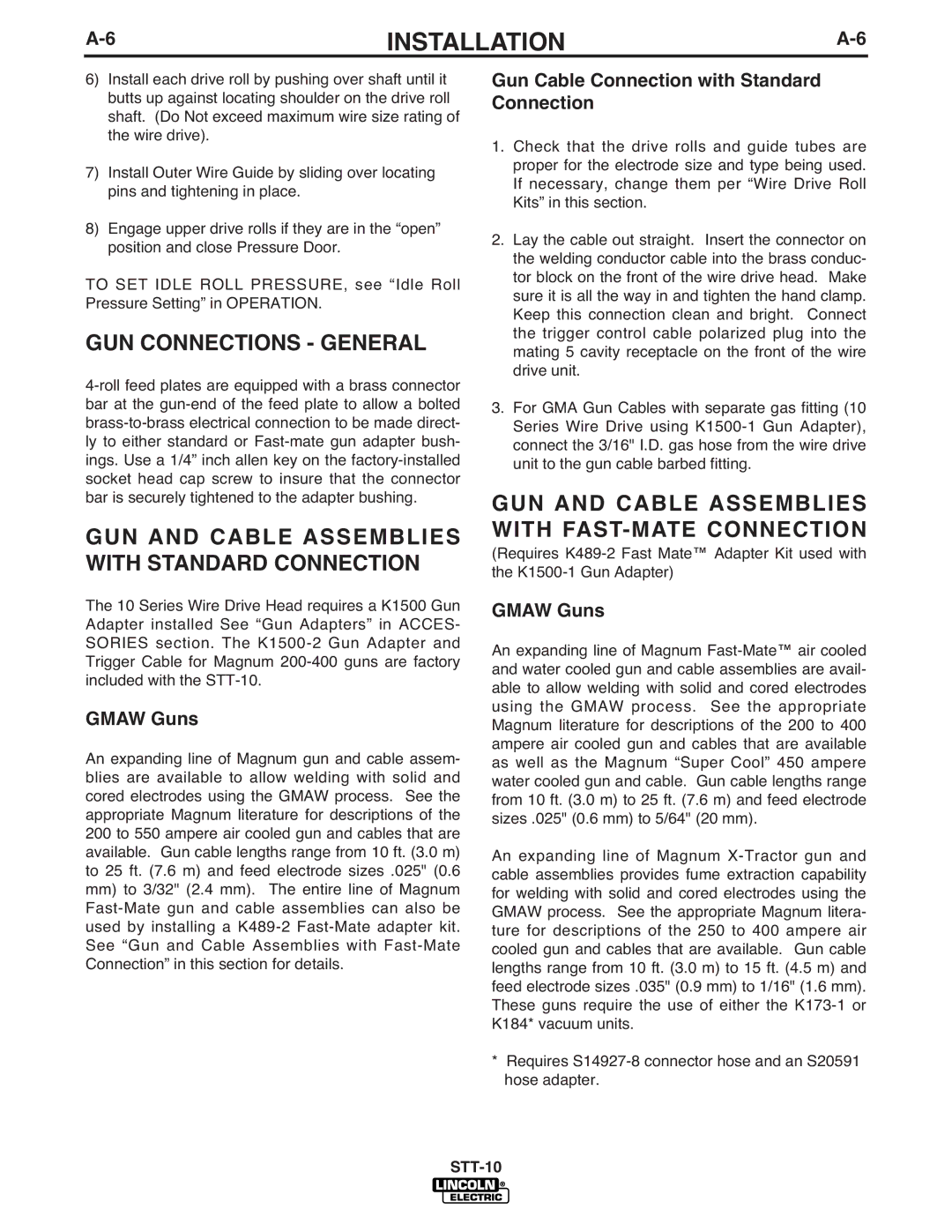 Lincoln Electric IM586-B manual GUN Connections General, GUN and Cable Assemblies with Standard Connection, Gmaw Guns 