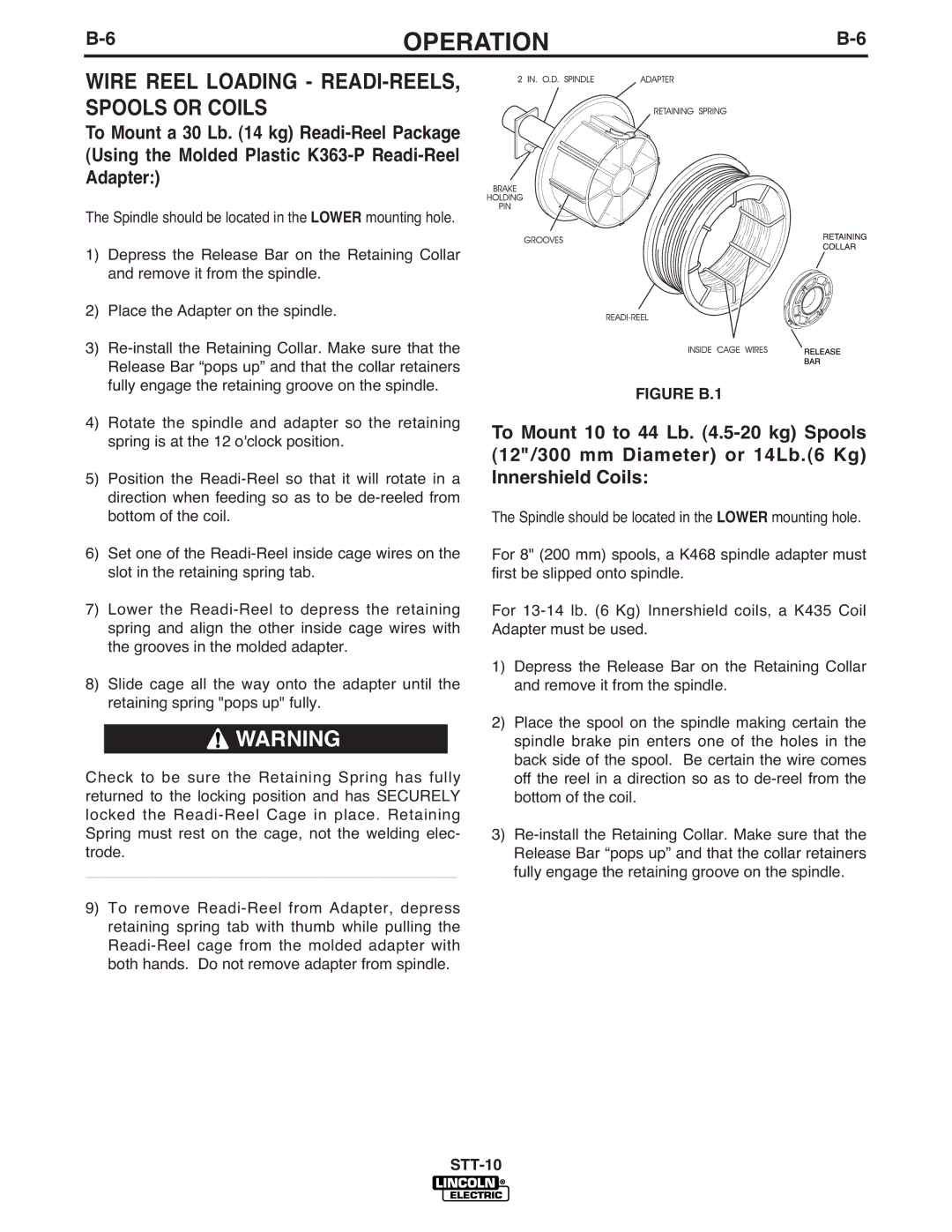 Lincoln Electric IM586-B manual Wire Reel Loading READI-REELS, Spools or Coils, Figure B.1 