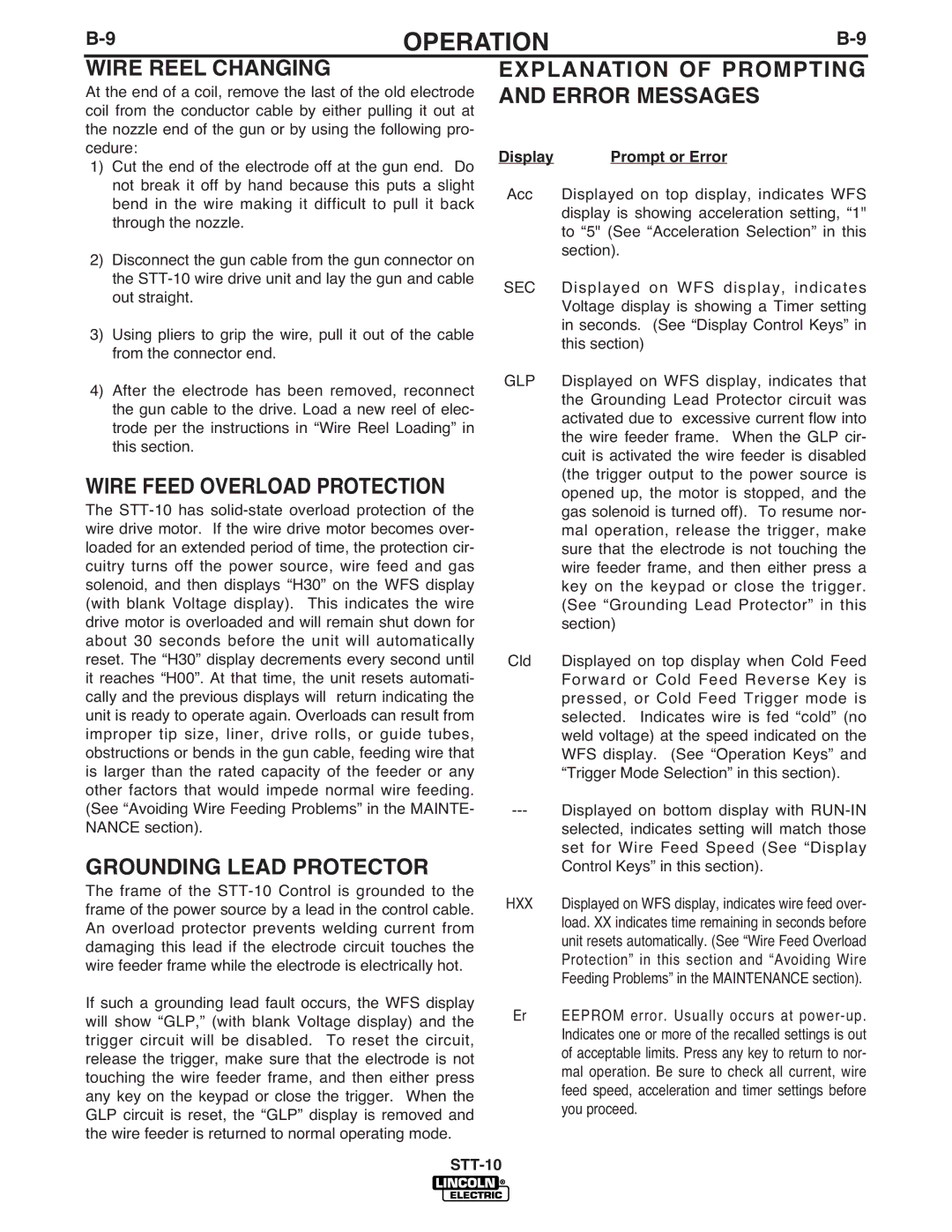 Lincoln Electric IM586-B manual Wire Reel Changing, Wire Feed Overload Protection, Grounding Lead Protector 