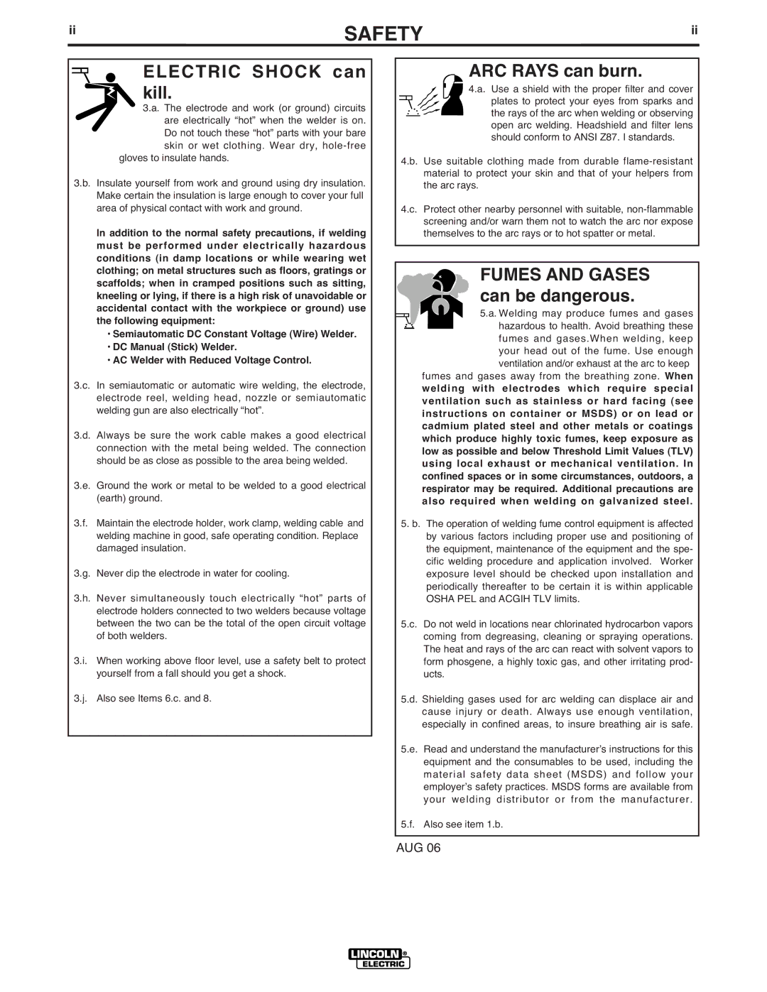 Lincoln Electric IM586-B manual Electric Shock can kill 