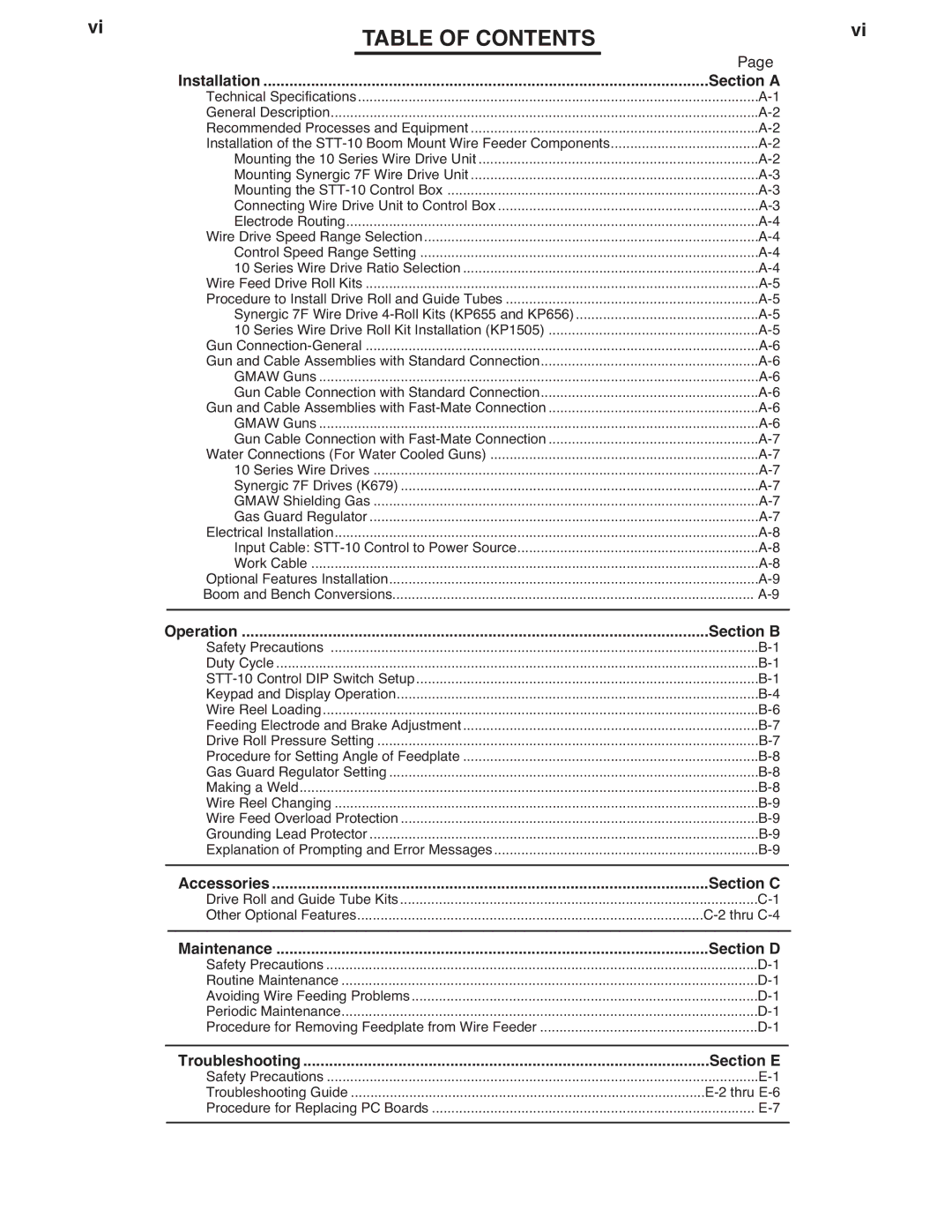 Lincoln Electric IM586-B manual Table of Contents 