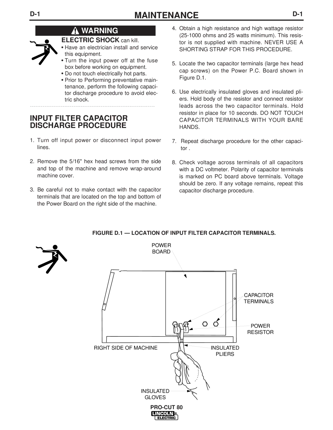 Lincoln Electric IM595-A manual Maintenance, Input Filter Capacitor Discharge Procedure 