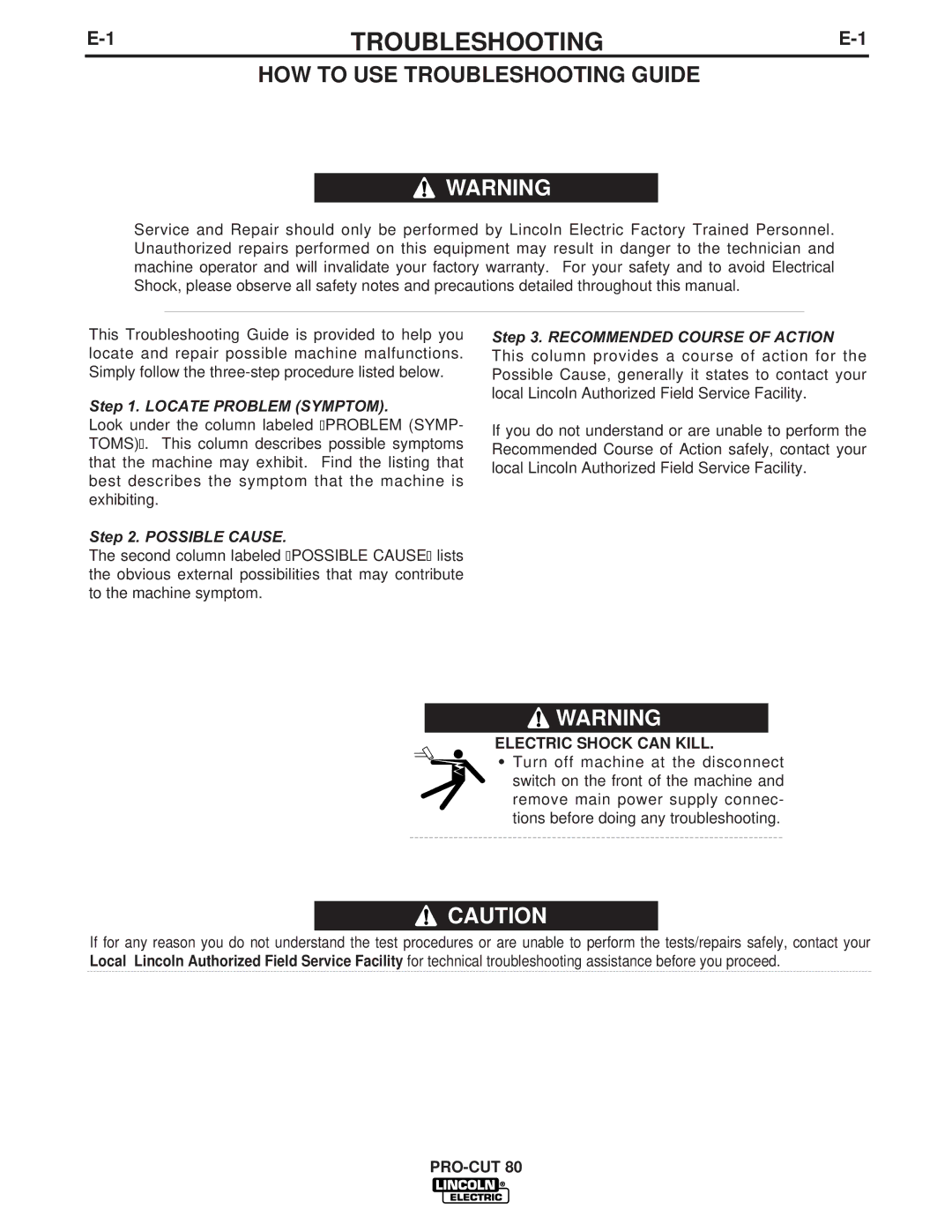 Lincoln Electric IM595-A manual HOW to USE Troubleshooting Guide 