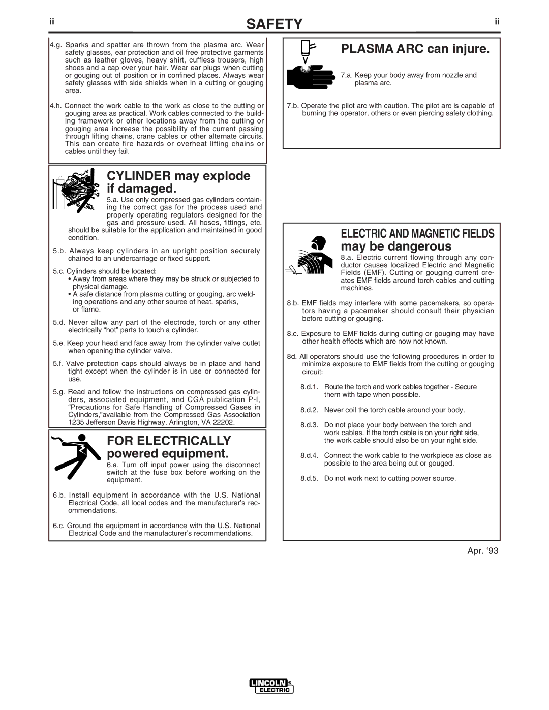 Lincoln Electric IM595-A manual Plasma ARC can injure 