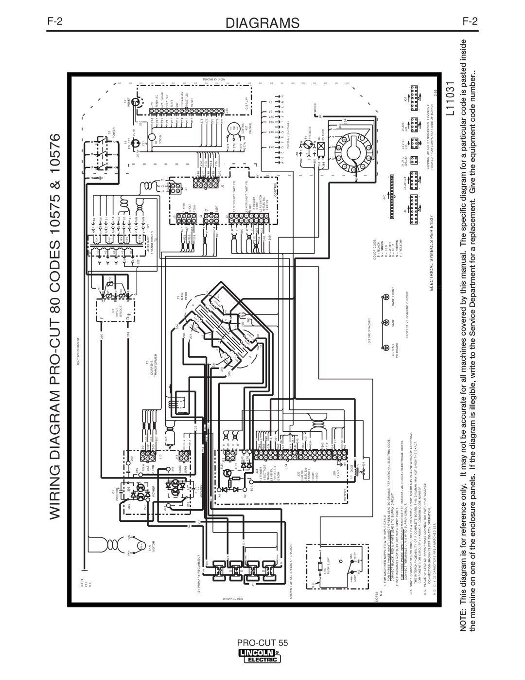 Lincoln Electric IM595-A manual Wiring Diagram PRO-CUT 80 Codes 10575 