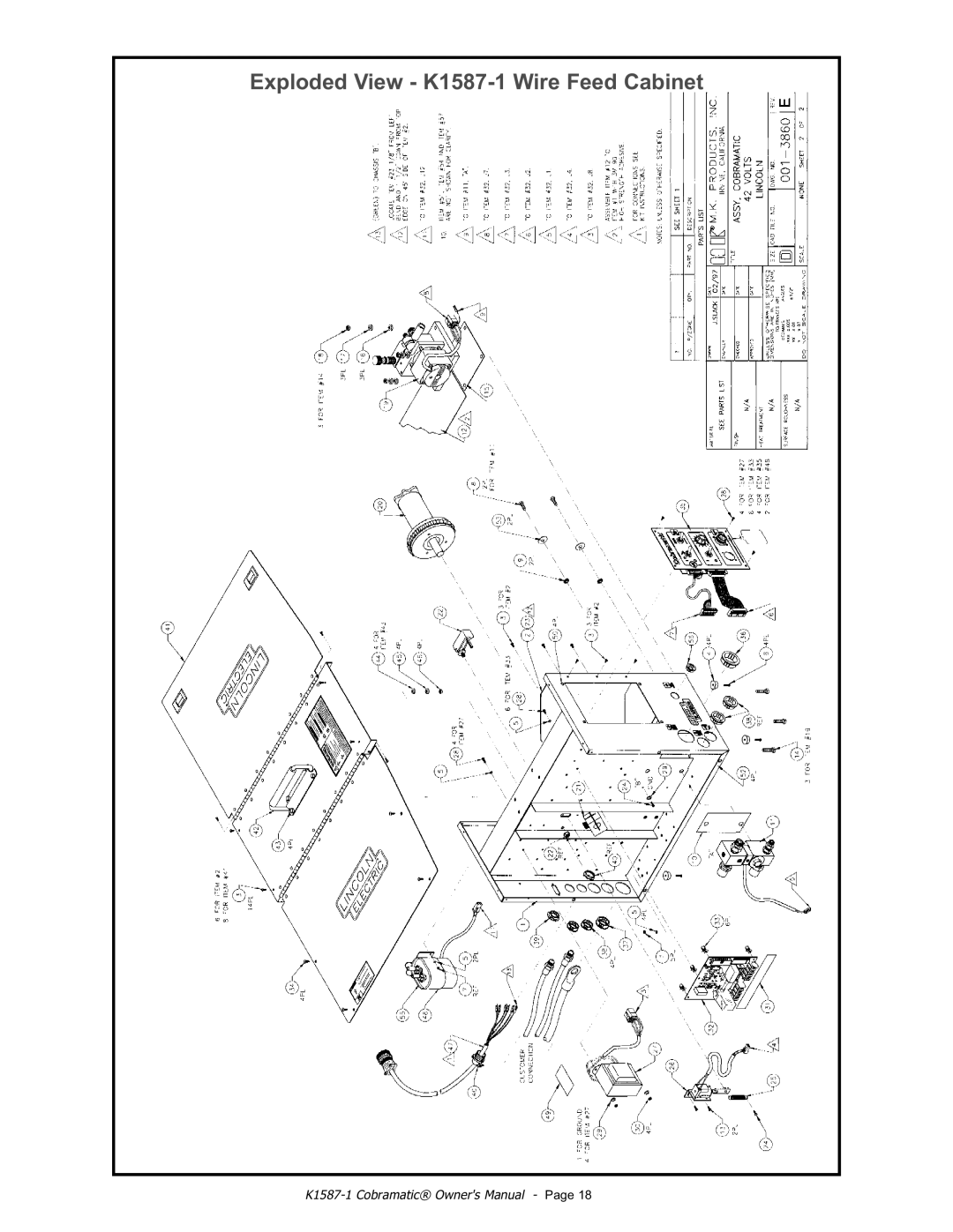 Lincoln Electric IM597 manual Exploded View K1587-1 Wire Feed Cabinet 