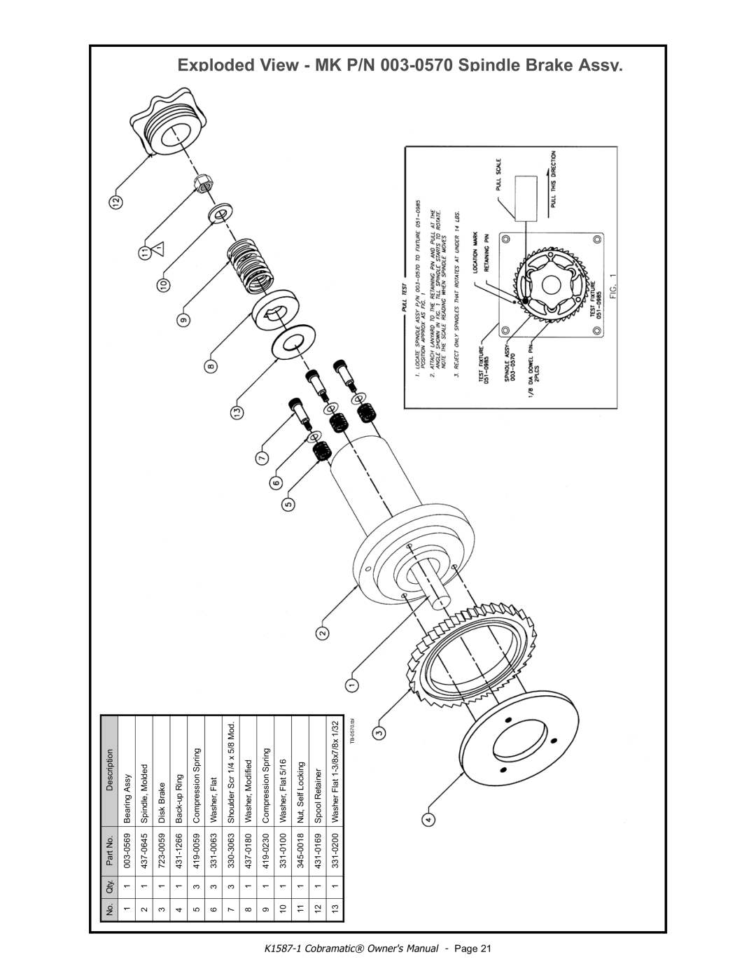 Lincoln Electric IM597 manual Exploded View MK P/N 003-0570 Spindle Brake Assy 