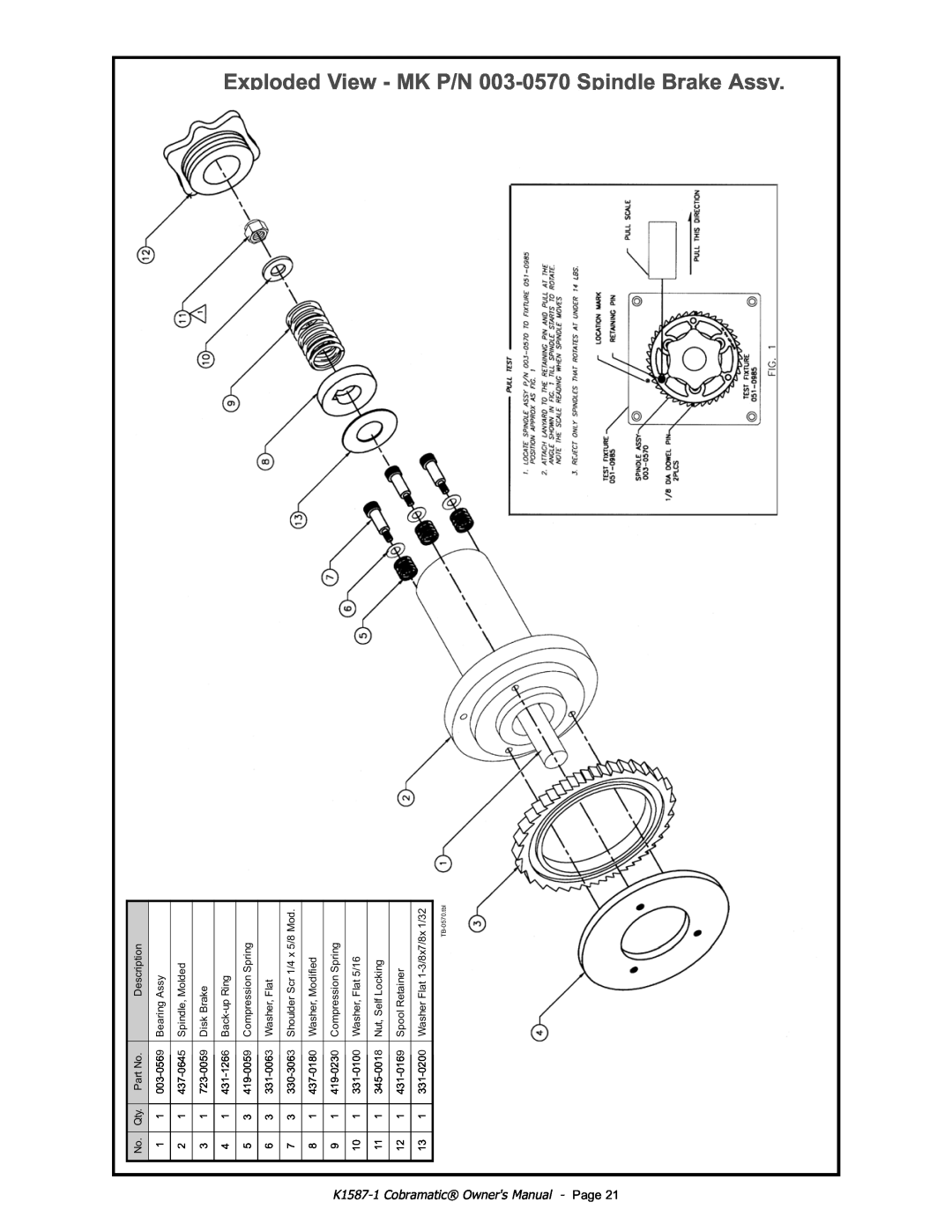 Lincoln Electric IM597 manual Exploded View - MK P/N 003-0570 Spindle Brake Assy, K1587-1 Cobramatic Owners Manual - Page 
