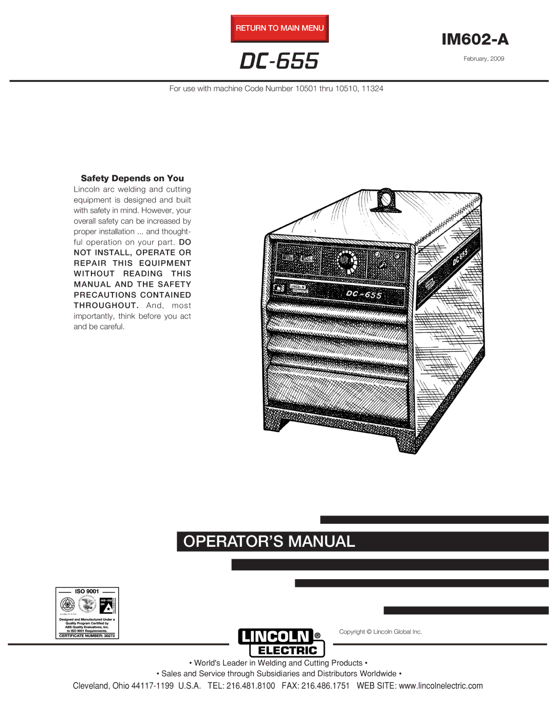 Lincoln Electric IM602-A manual DC-655 