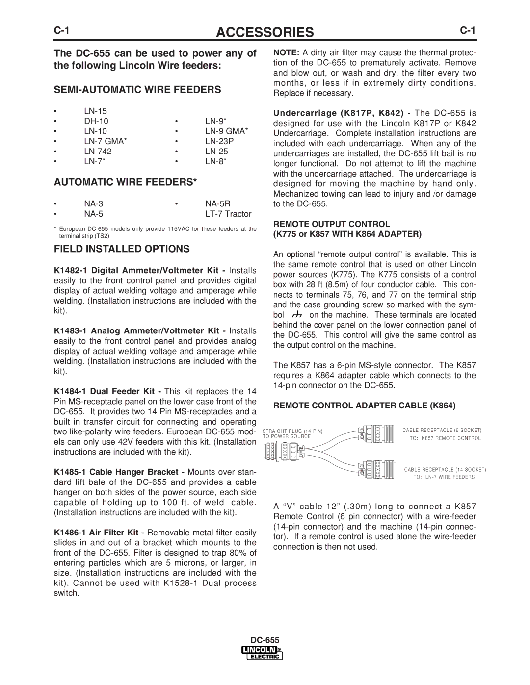 Lincoln Electric IM602-A manual Accessories, SEMI-AUTOMATIC Wire Feeders, Automatic Wire Feeders, Field Installed Options 