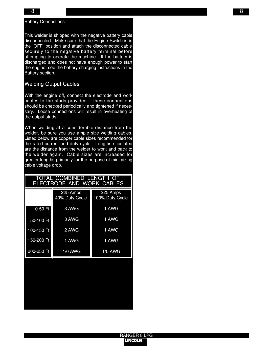 Lincoln Electric IM604-B manual Welding Output Cables, Awg 