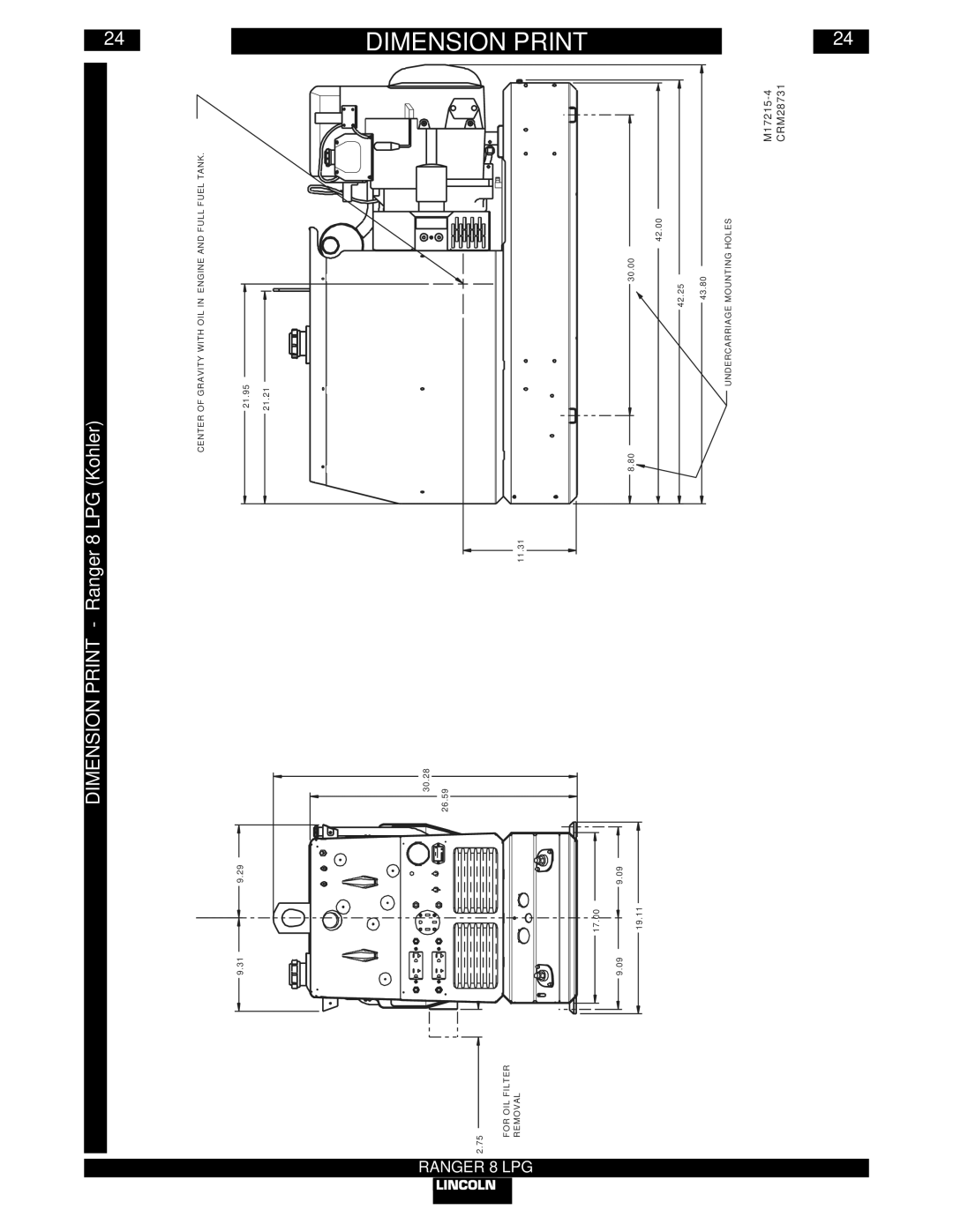 Lincoln Electric IM604-B manual Dimension Print Ranger 8 LPG Kohler 