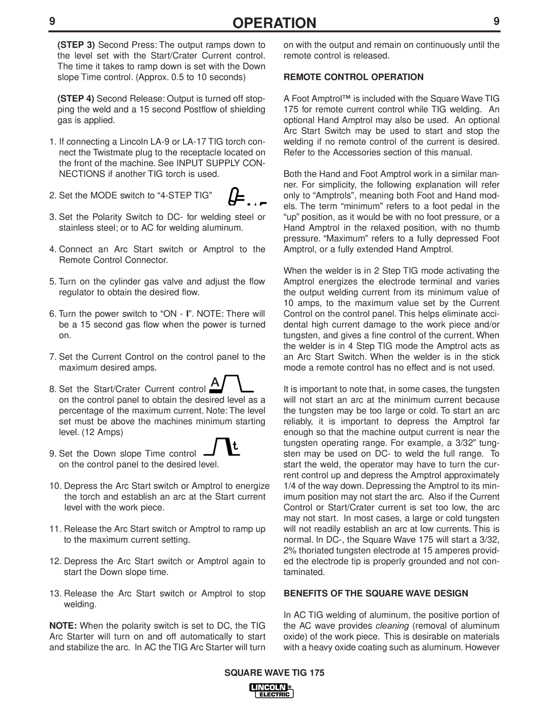 Lincoln Electric IM607 manual Remote Control Operation, Benefits of the Square Wave Design 