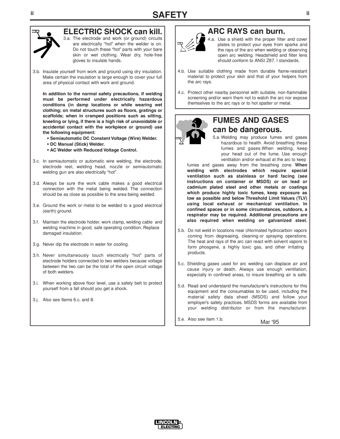 Lincoln Electric IM607 manual Electric Shock can kill 