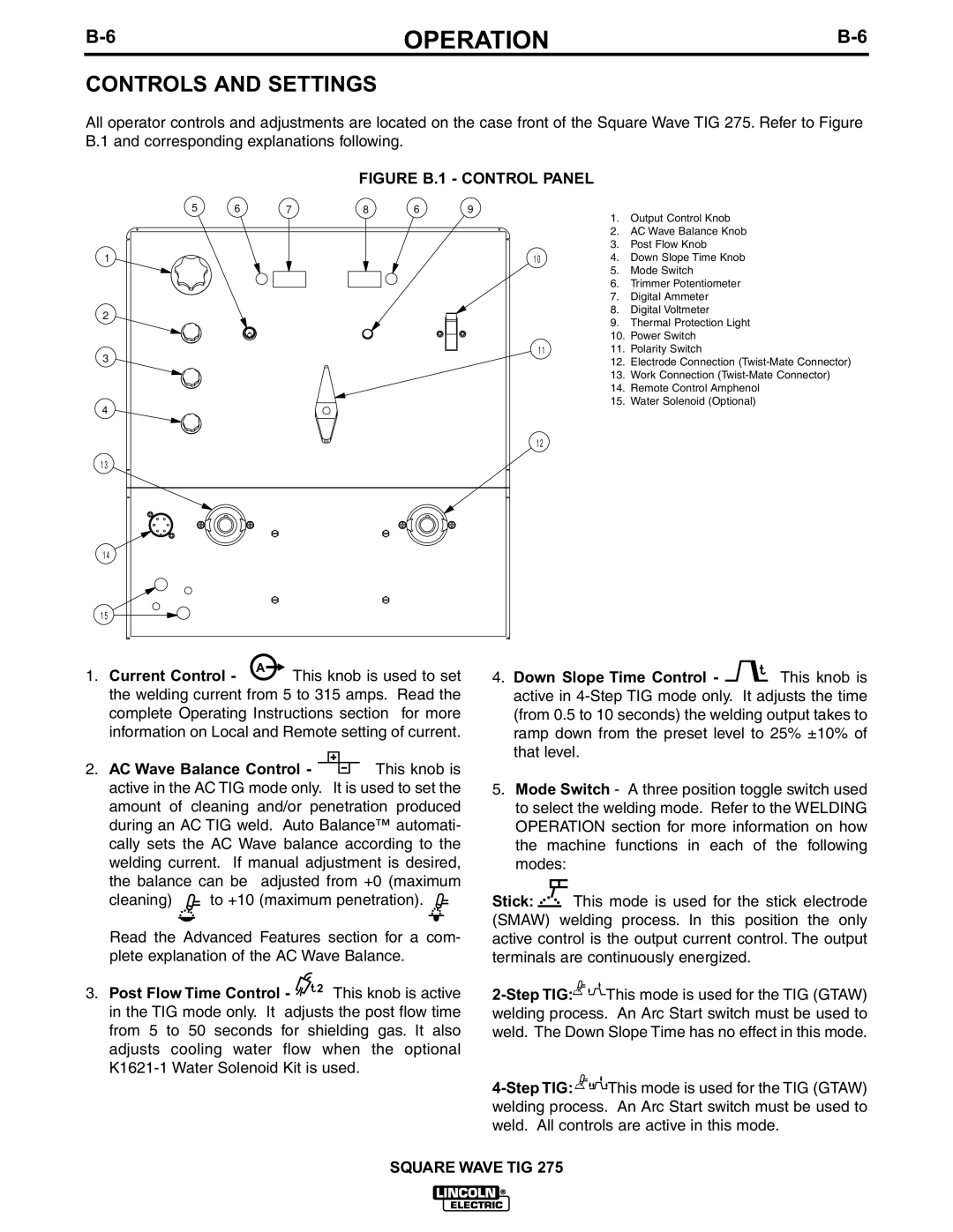 Lincoln Electric IM609-B manual Controls and Settings, Current Control 