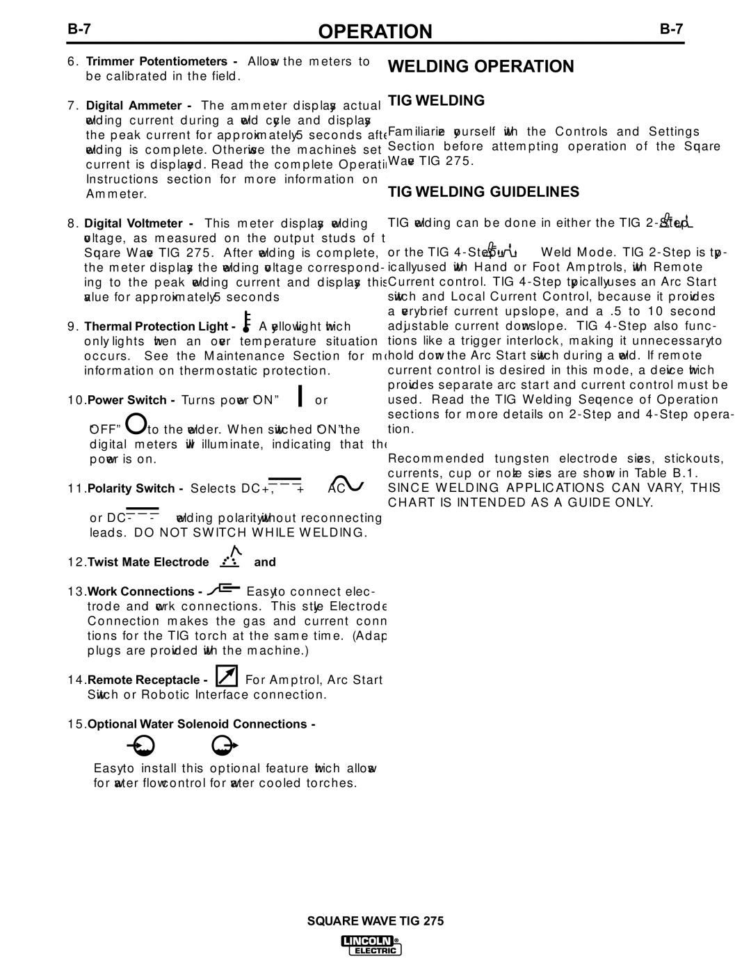 Lincoln Electric IM609-B manual Welding Operation, Twist Mate Electrode 